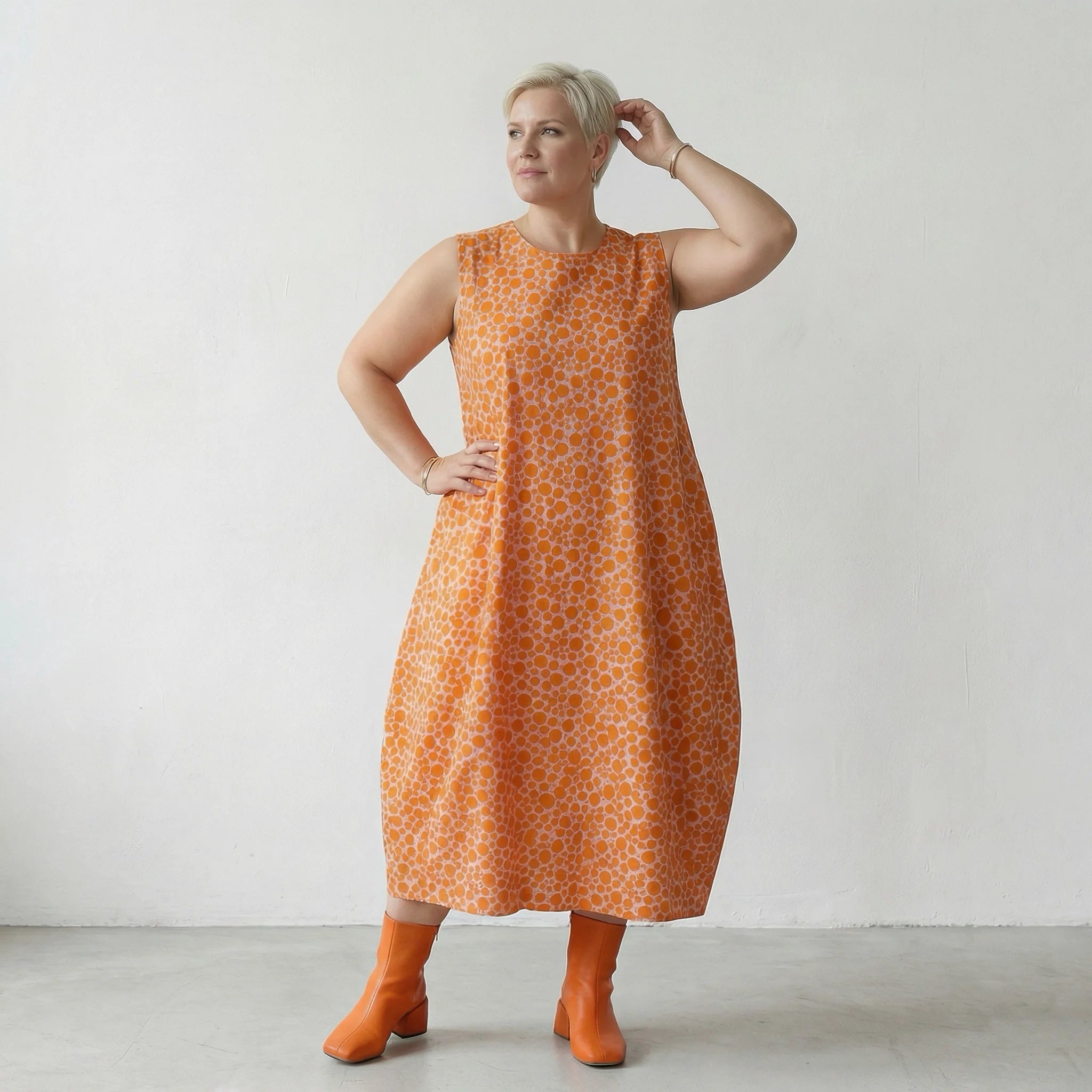Luftiges Ballon Kleid aus feiner Baumwolle im ausgefallenen Lagenlook mit Punkten, Rosa/Orange