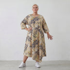 Luftiges Ballon Kleid im stilvollen Lagenlook mit ausgefallenem Blumenmuster, fein und leicht, Sand/Multi