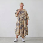 Luftiges Ballon Kleid im stilvollen Lagenlook mit ausgefallenem Blumenmuster, fein und leicht, Sand/Multi
