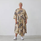 Luftiges Ballon Kleid im stilvollen Lagenlook mit ausgefallenem Blumenmuster, fein und leicht, Sand/Multi