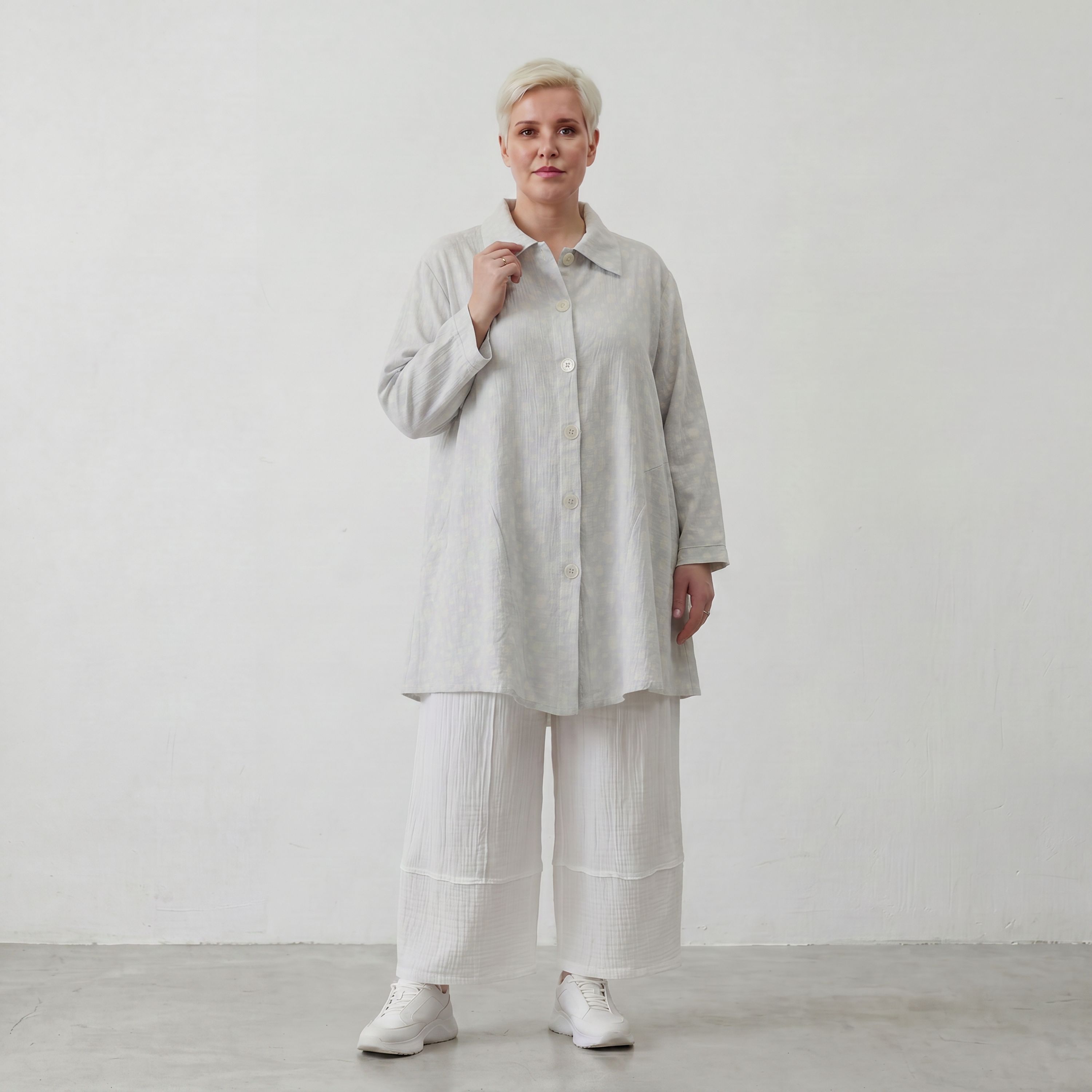 Leichte Baumwolljacke im Lagenlook Hellblau Ecru Oversize Glockenschnitt zeitlos leger