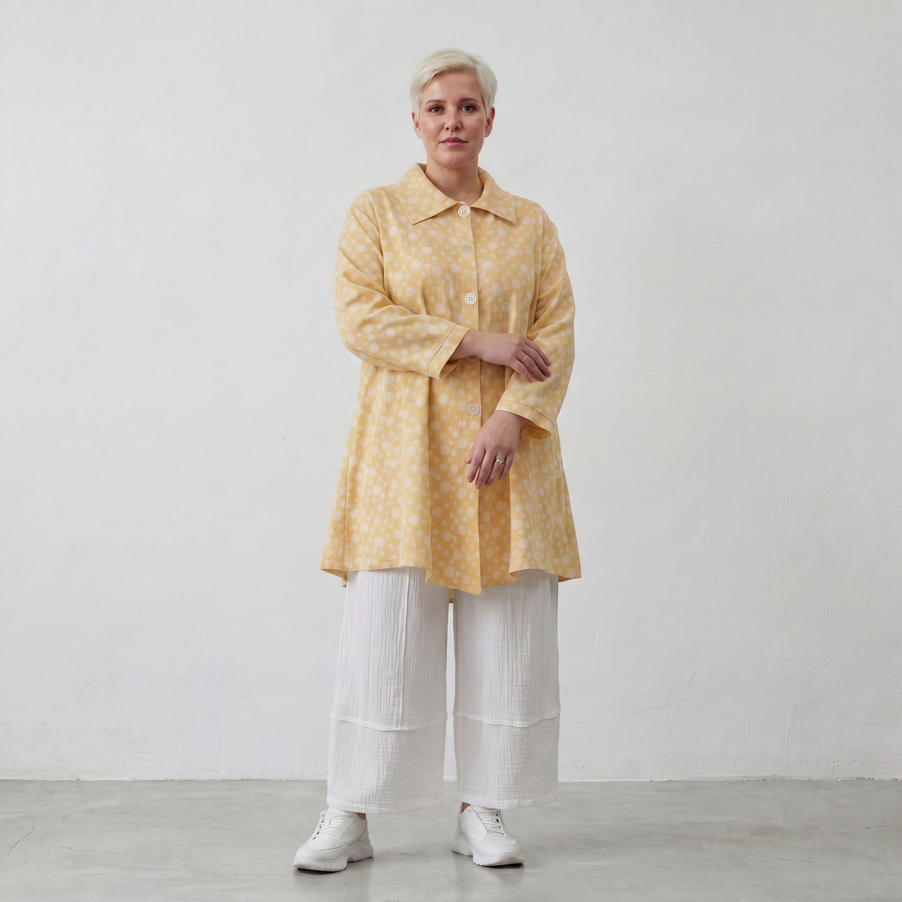 Leichte Baumwollmousseline Jacke Gelb Ecru im Oversize Lagenlook leger zeitlos luftig