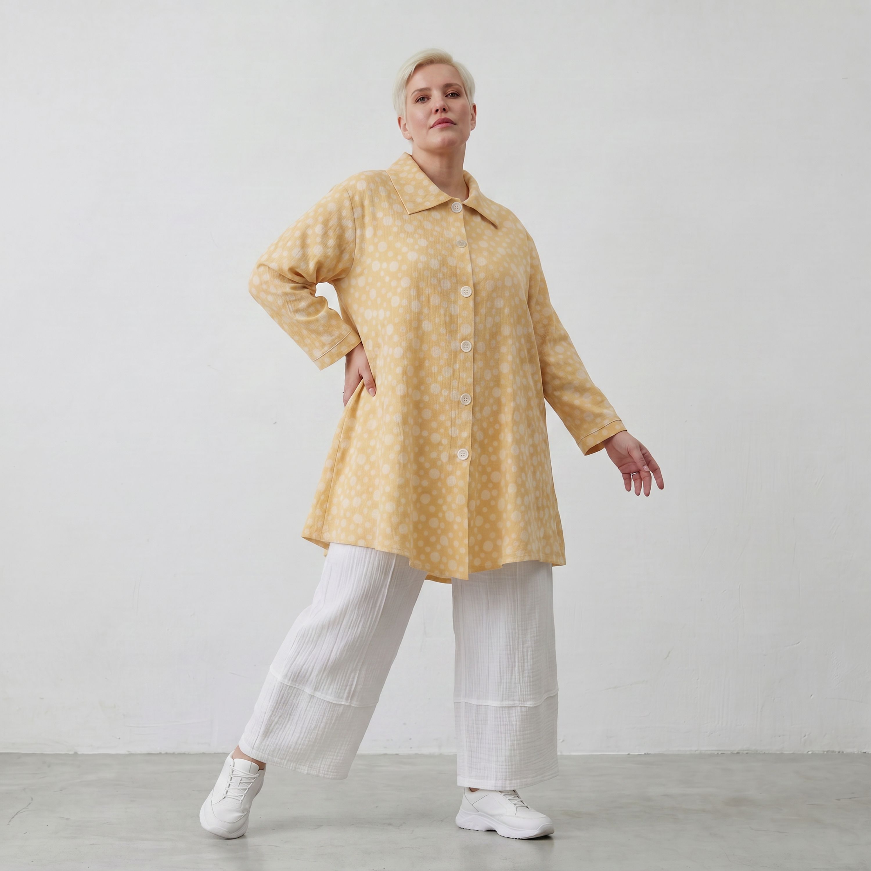 Leichte Baumwollmousseline Jacke Gelb Ecru im Oversize Lagenlook leger zeitlos luftig