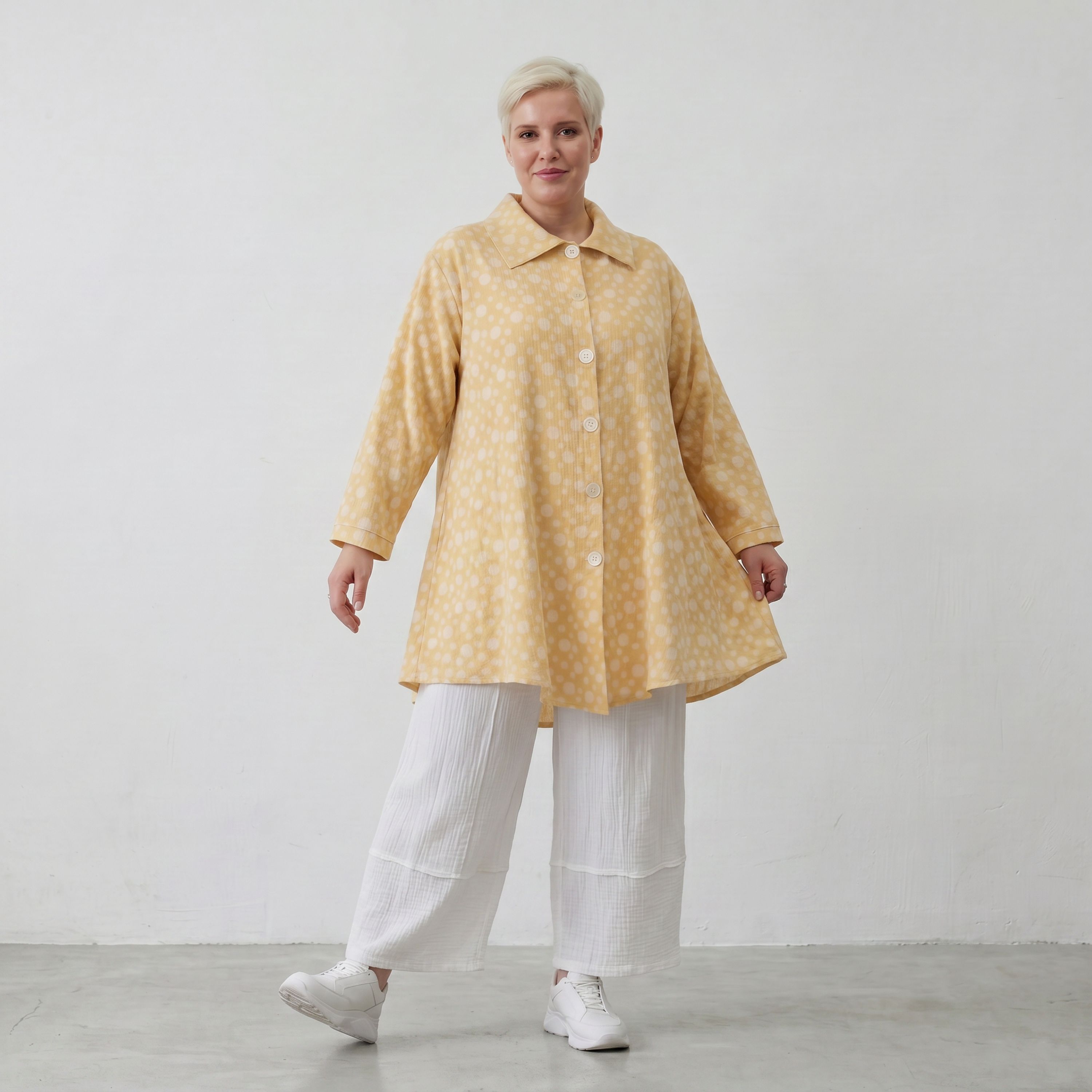 Leichte Baumwollmousseline Jacke Gelb Ecru im Oversize Lagenlook leger zeitlos luftig