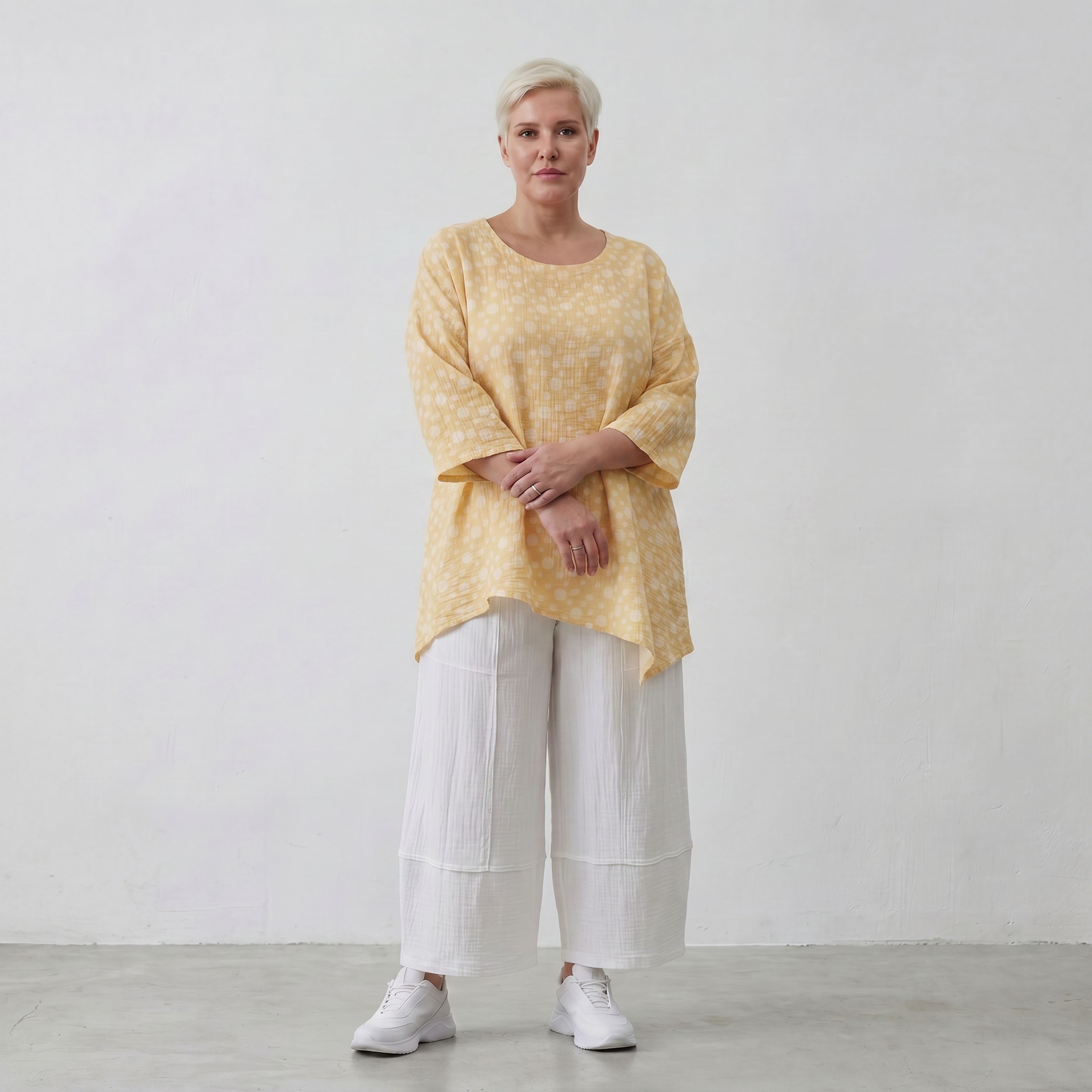Leichtes Baumwollshirt im Gelb Ecru Lagenlook Oversize A Linie leger zeitlos luftig weich