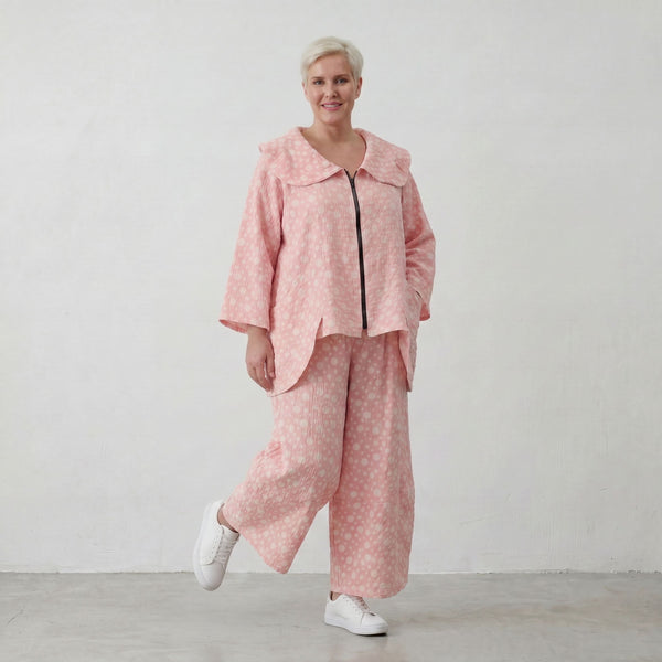 Zeitlose Oversize Marlenehose in Rosa/Ecru aus Baumwolle sehr luftig leger Lagenlook Stil