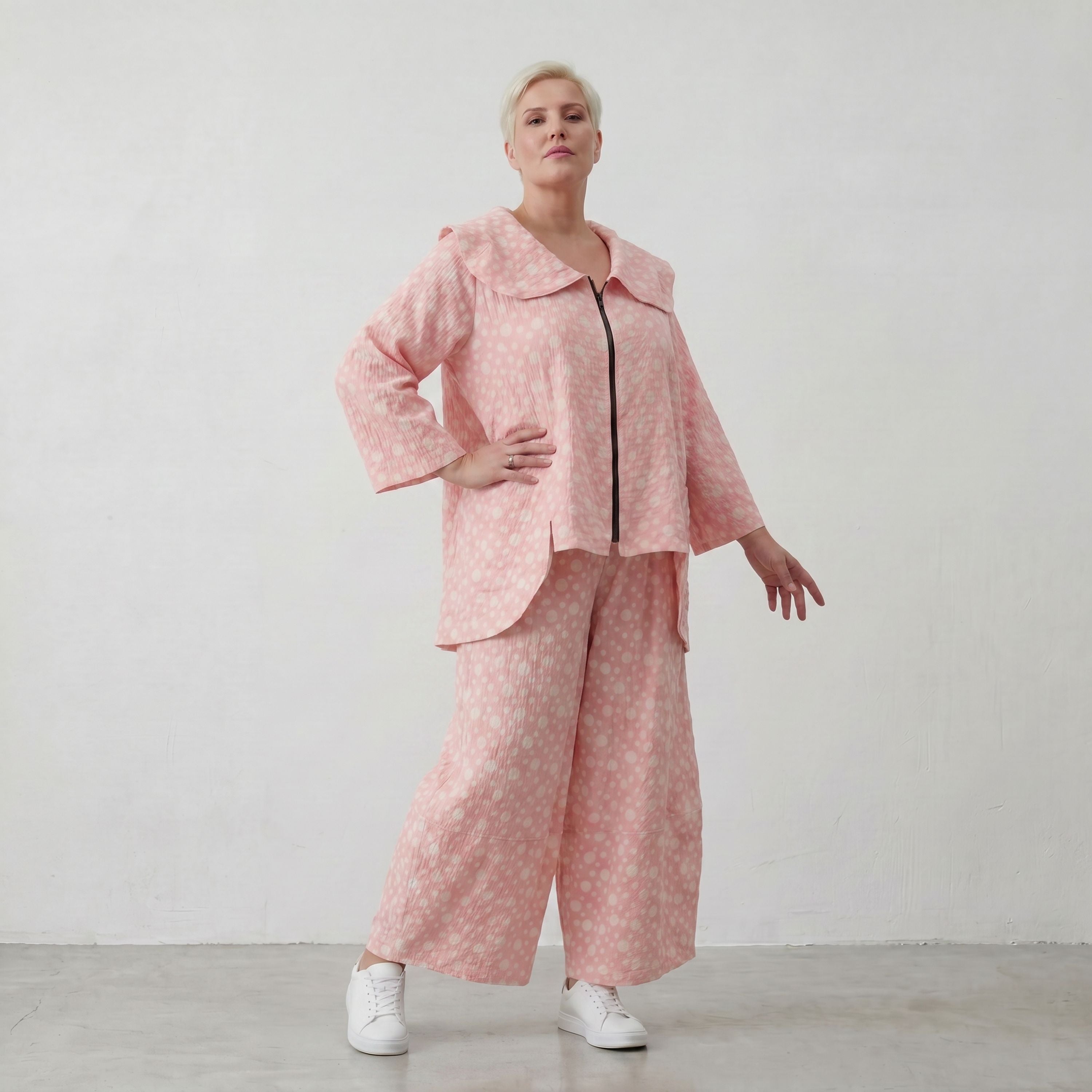 Zeitlose Oversize Marlenehose in Rosa/Ecru aus Baumwolle sehr luftig leger Lagenlook Stil
