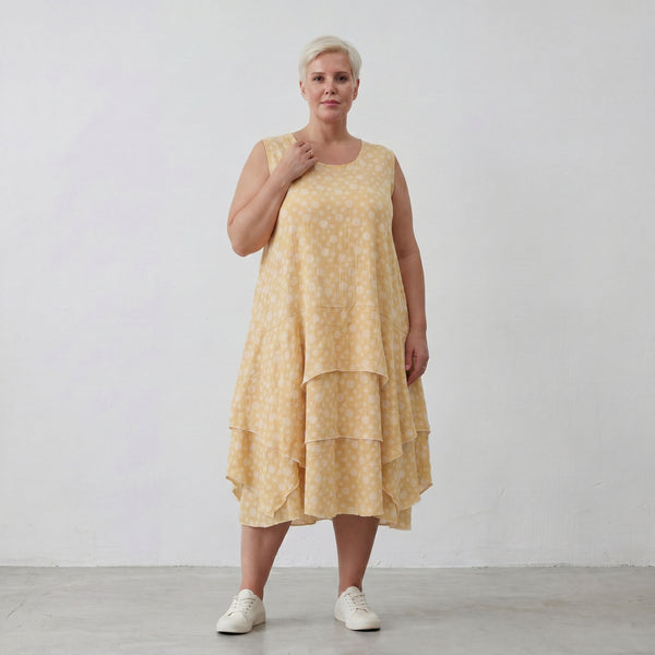 Leichte Baumwolltunika im Lagenlook Gelb Ecru Oversize mit Volants zeitlos leger so leicht
