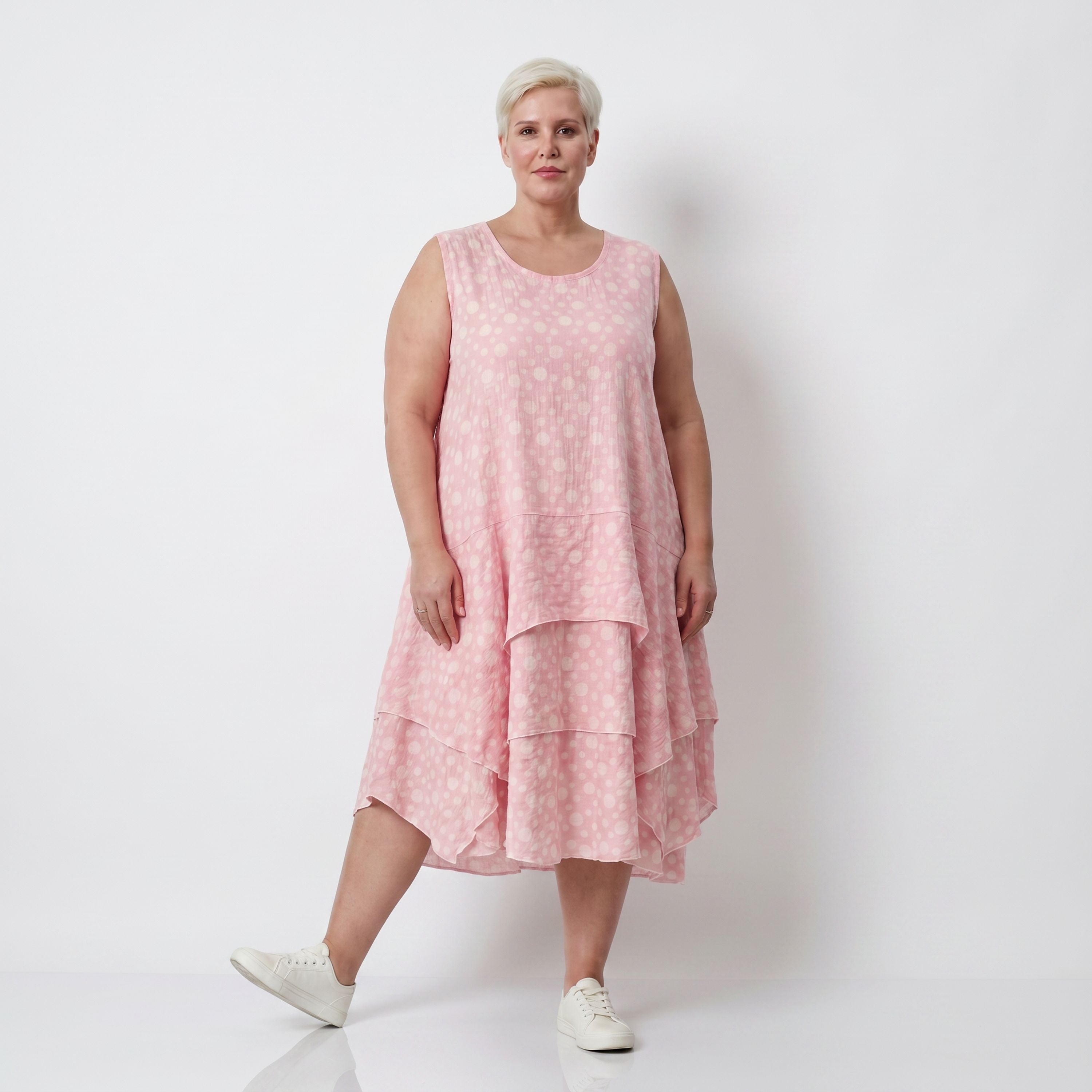 Rosa Ecru Baumwolltunika im Lagenlook luftig leicht Oversize zeitlos leger Volant locker