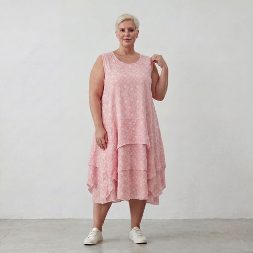Rosa Ecru Baumwolltunika im Lagenlook luftig leicht Oversize zeitlos leger Volant locker