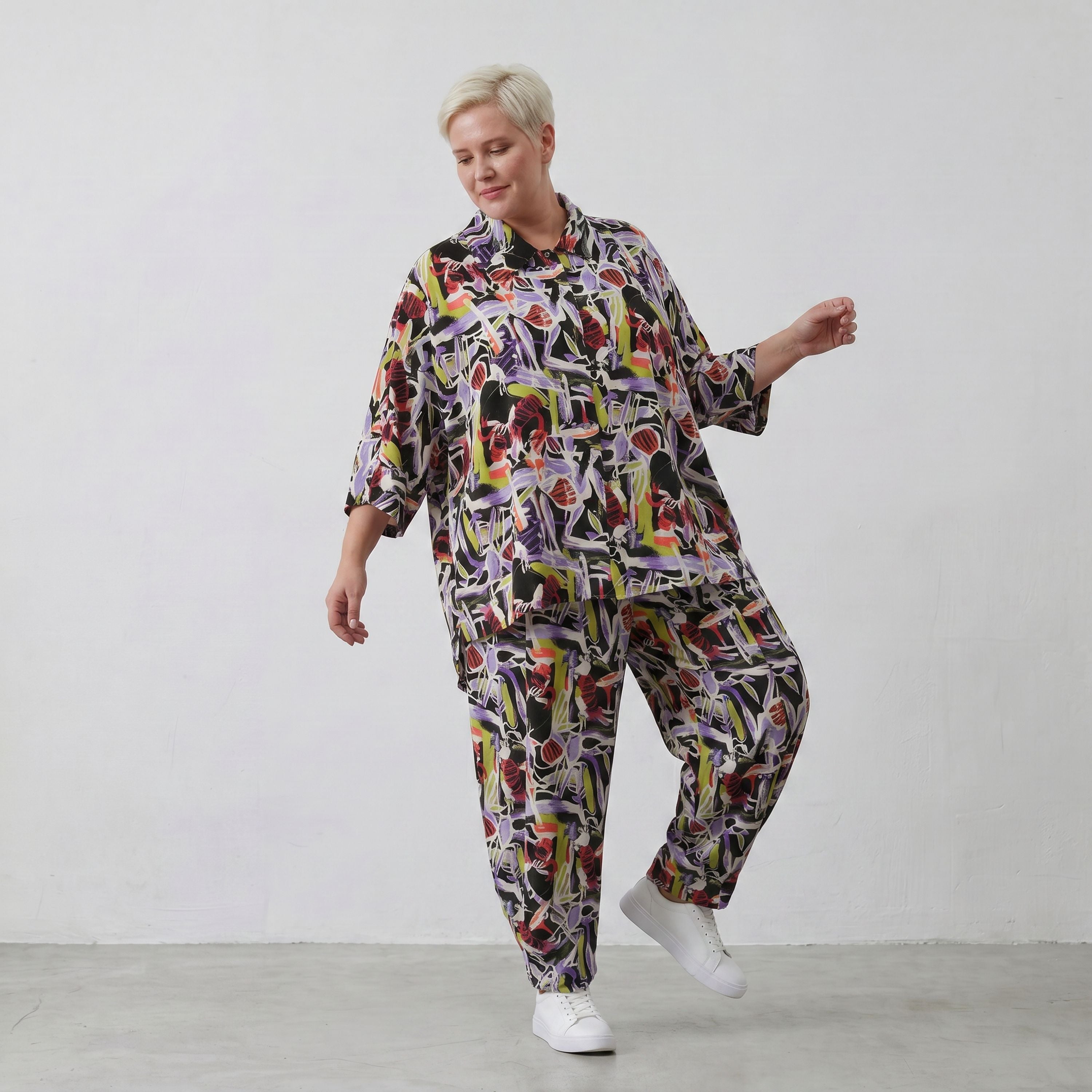 Fliessende Ballonhose Oversize Lagenlook in Schwarz Oliv Lila leger zeitlos soft fallend