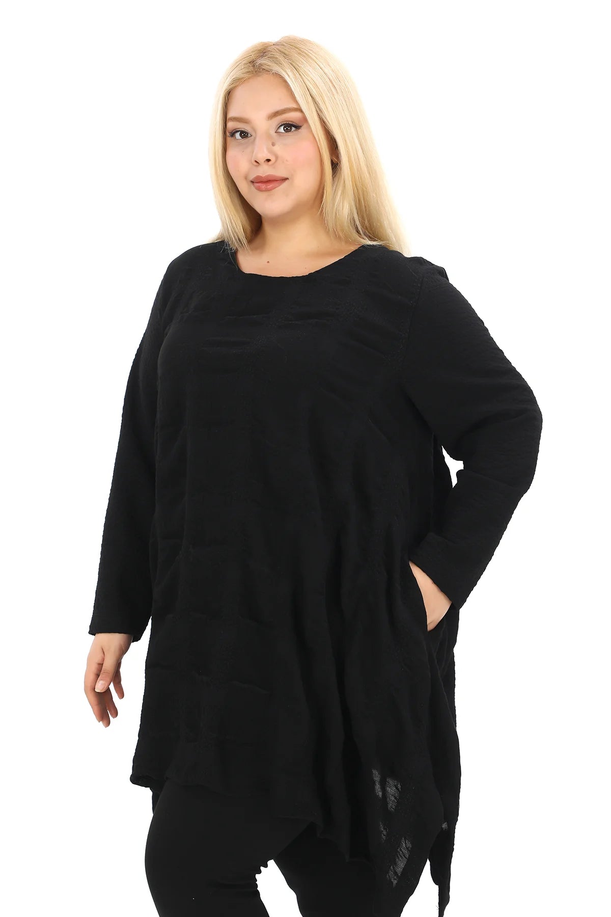  A-Form Shirt von Zedd Plus aus Materialmix, 24663, Schwarz, Schick, Modern, Bequem