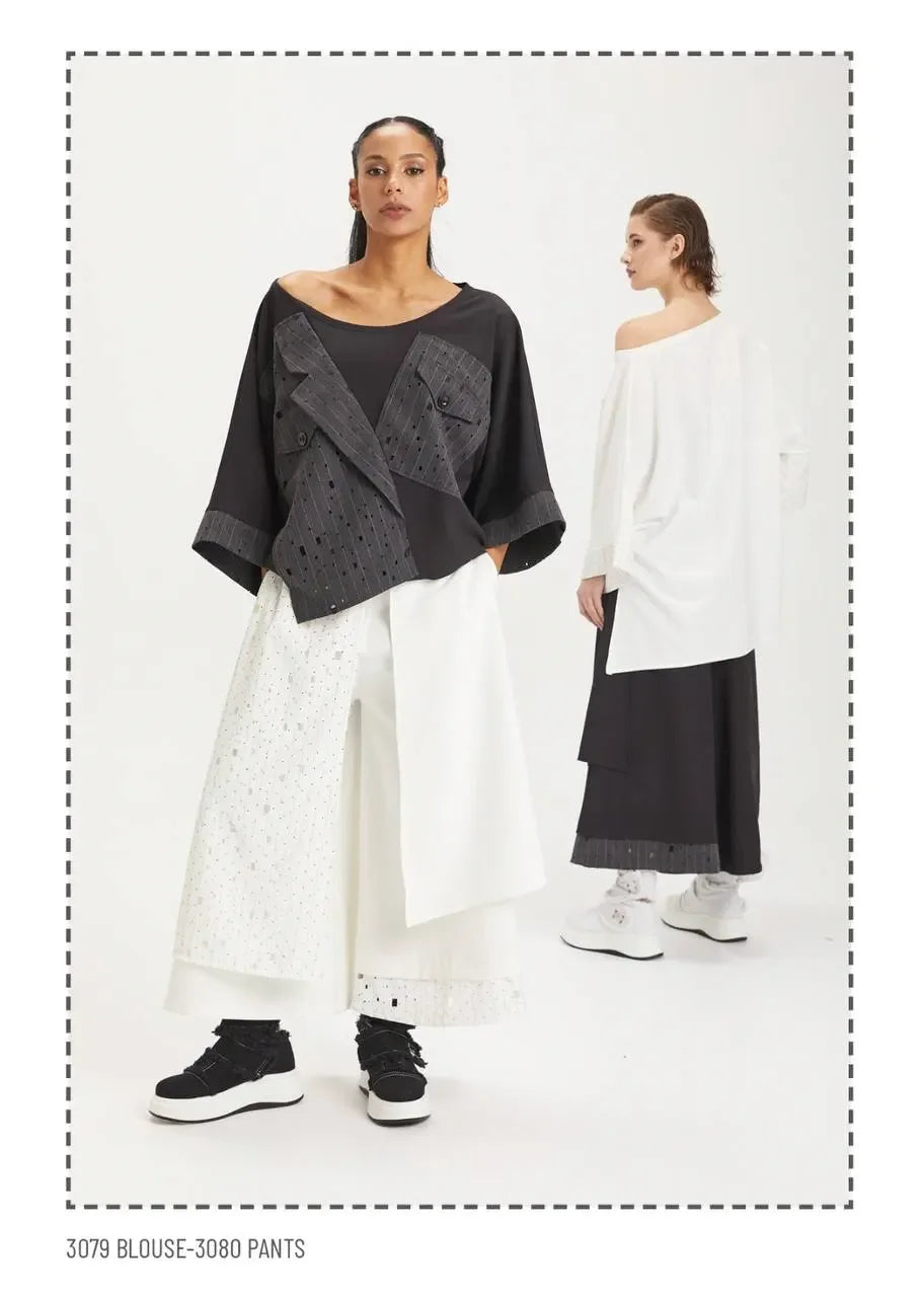  H4 Fashion Bluse in kastiger Form, aus Polyamid, 3079, Schwarz, Ausgefallen, Zeitlos