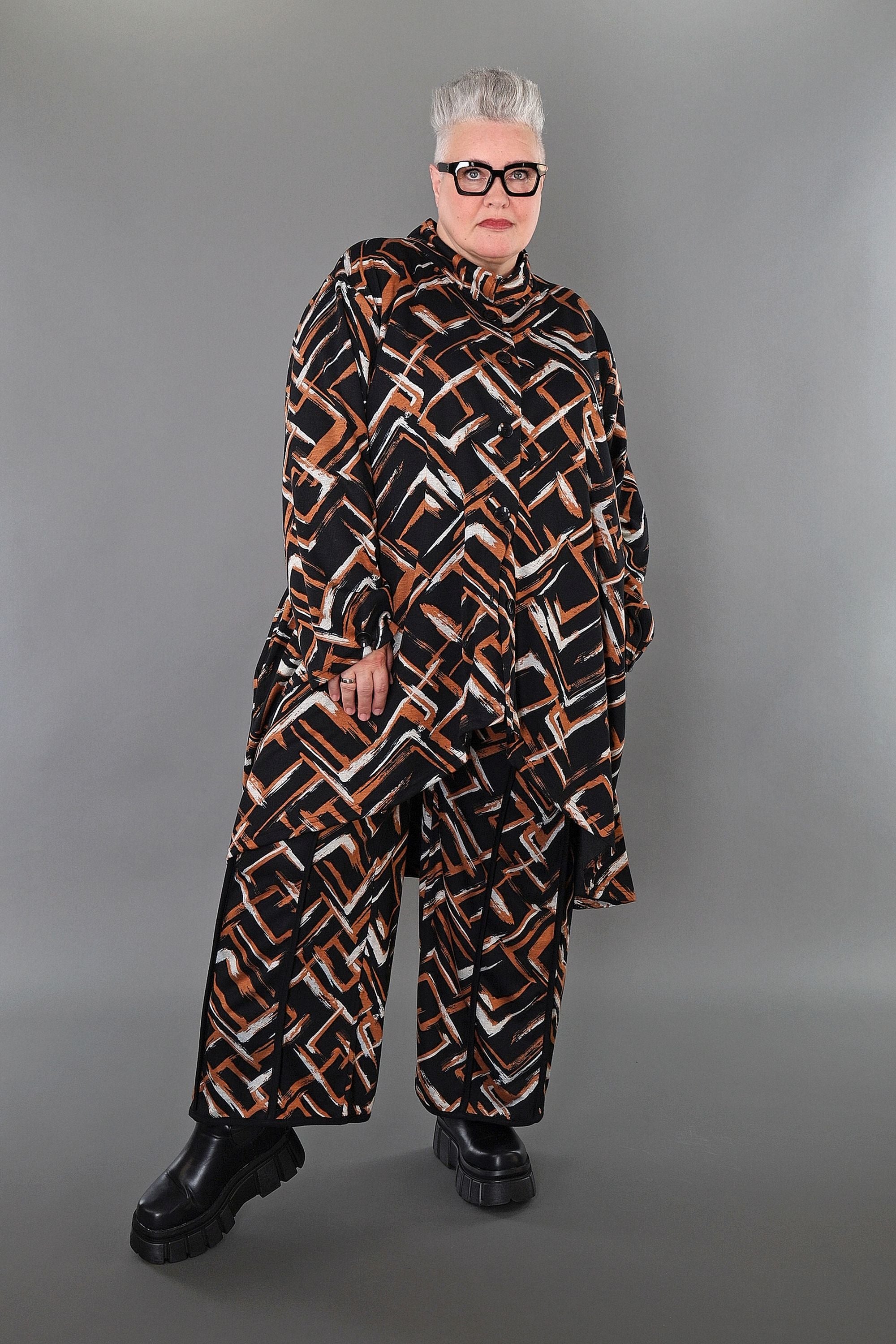AKH Fashion Hose in gerader Form, aus Viskose, 1517.07074, Schwarz/Cognac/Weiß, Schick