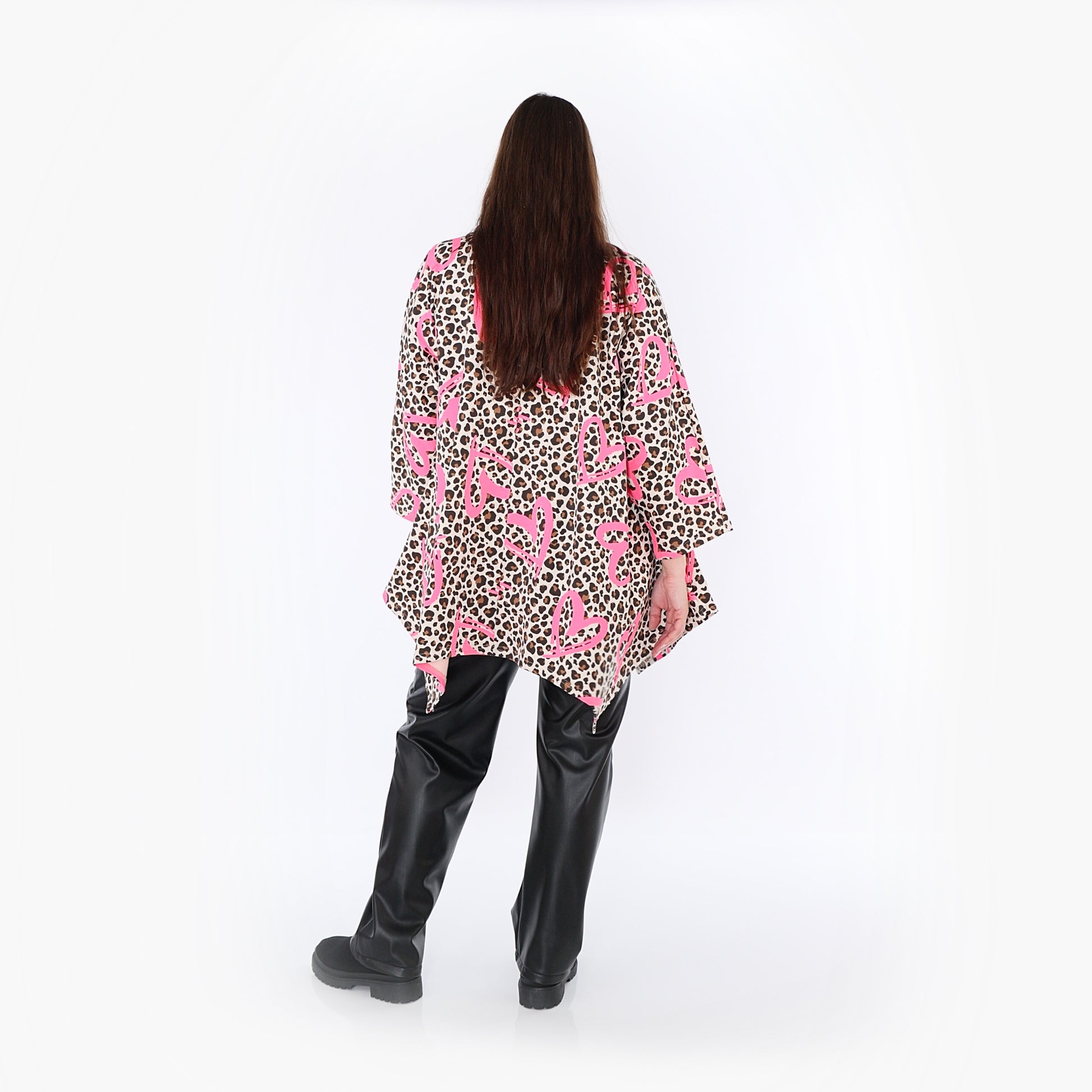  A-Form Bigshirt von AKH Fashion aus Baumwolle, 1513.07123, Beige/Braun/Fuchsia, Leopard