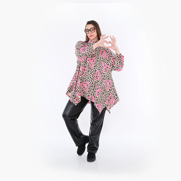  A-Form Bigshirt von AKH Fashion aus Baumwolle, 1513.07123, Beige/Braun/Fuchsia, Leopard