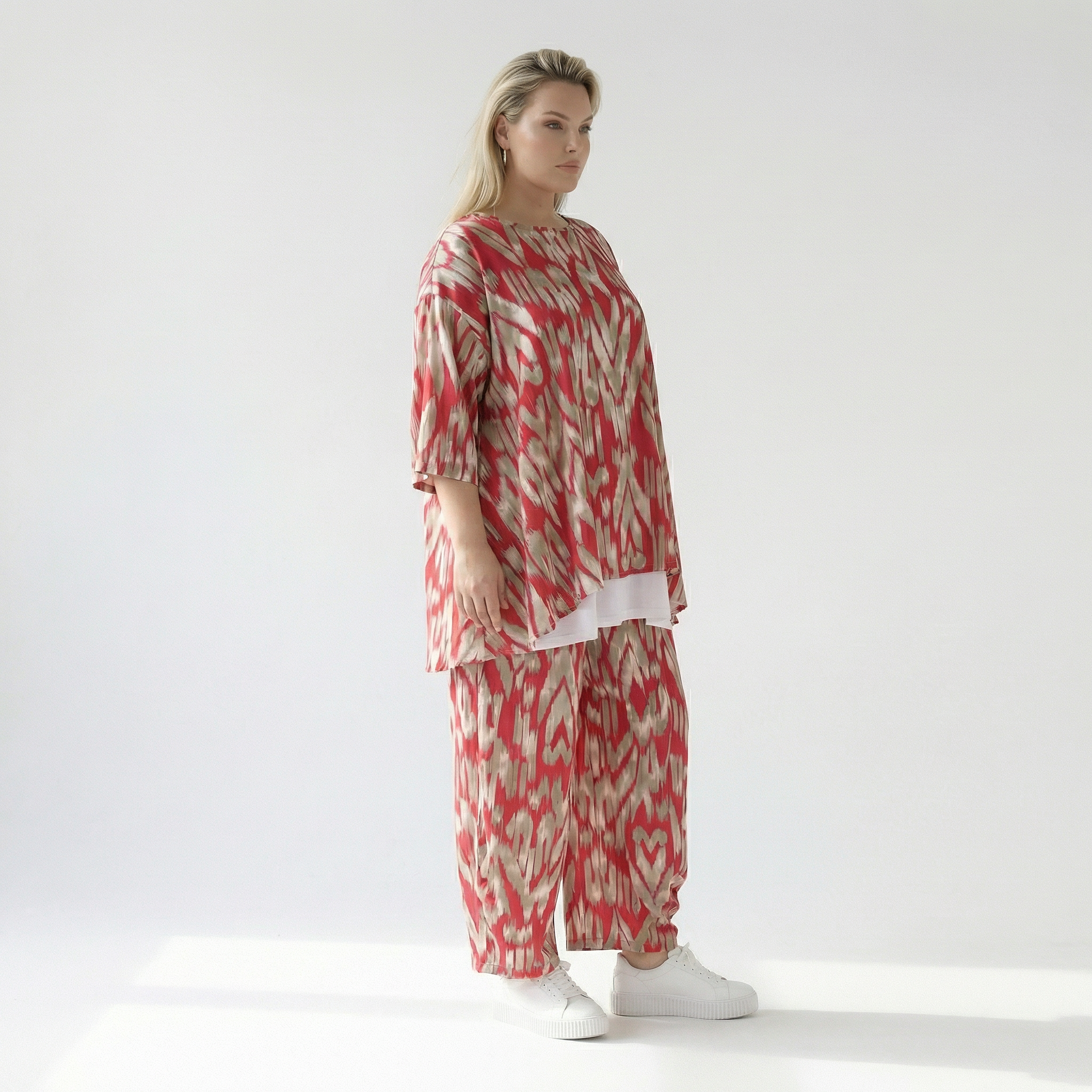  A-Form Bigshirt von AKH Fashion aus Viskose, 1296.00593, Fuchsia-Beige, Grafik, Schick