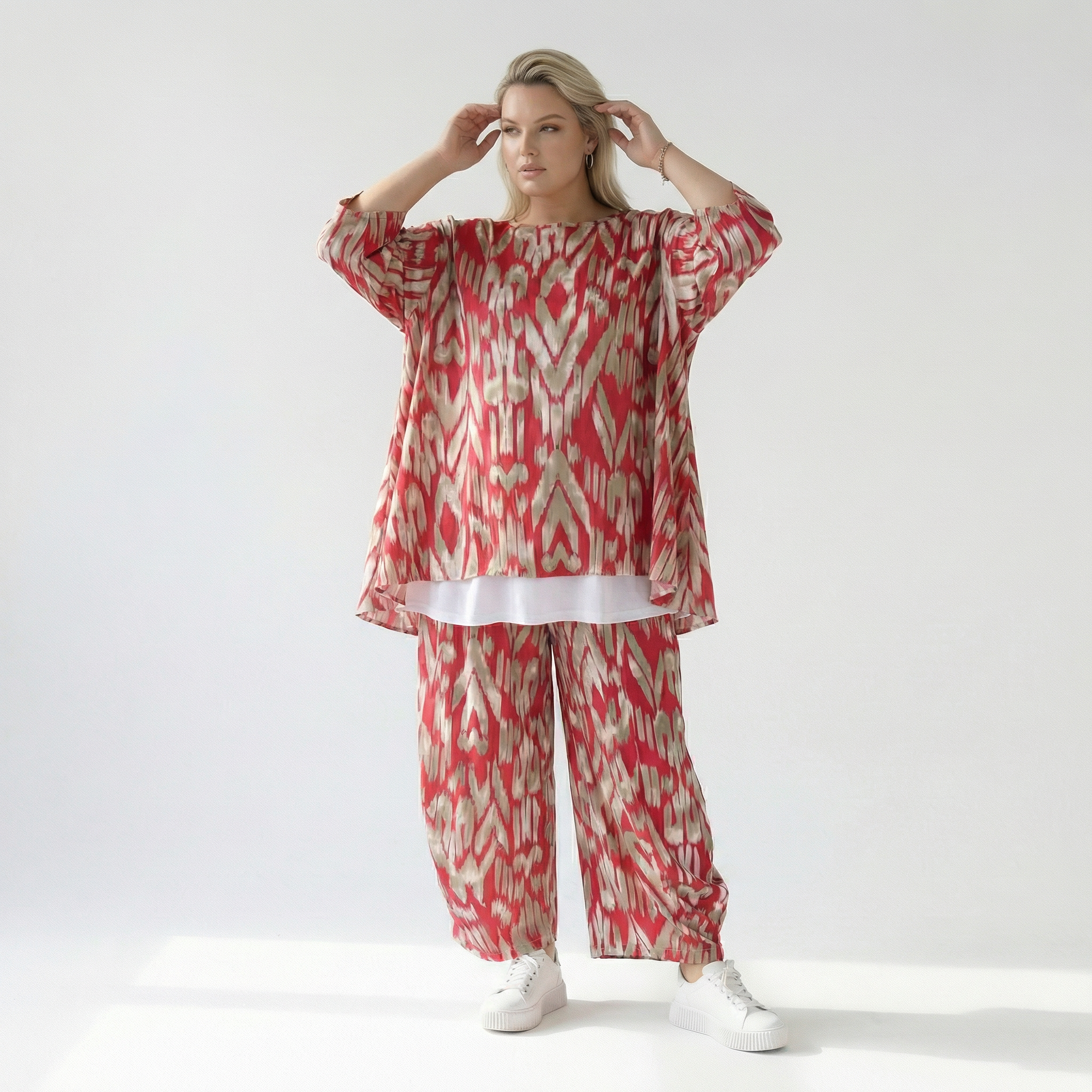  A-Form Bigshirt von AKH Fashion aus Viskose, 1296.00593, Fuchsia-Beige, Grafik, Schick