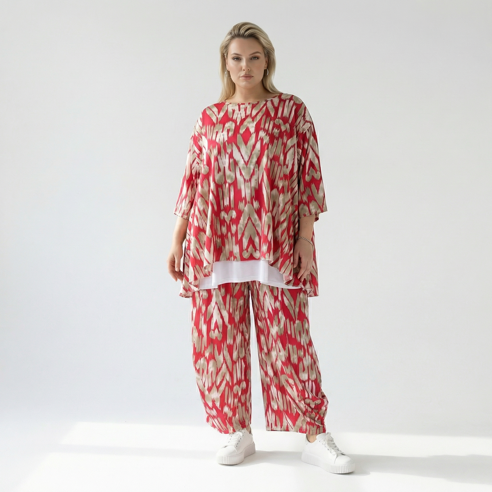  A-Form Bigshirt von AKH Fashion aus Viskose, 1296.00593, Fuchsia-Beige, Grafik, Schick