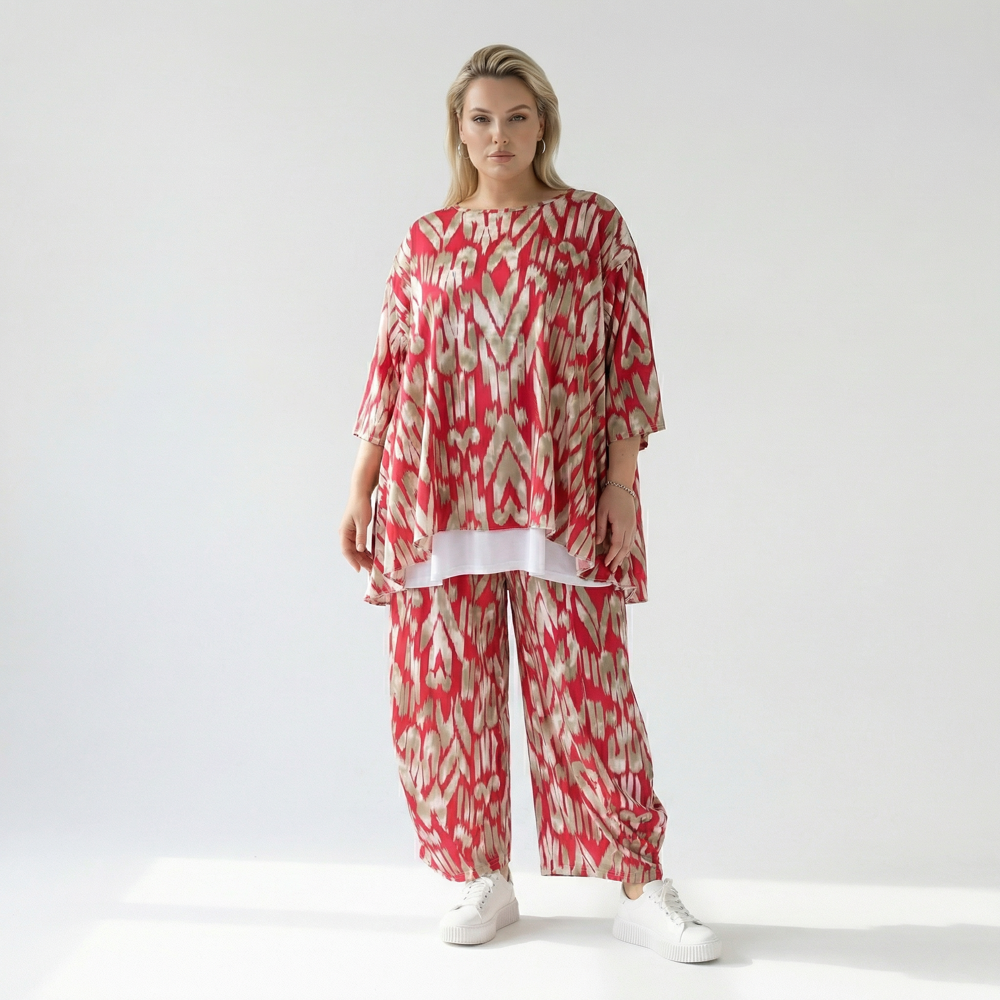  A-Form Bigshirt von AKH Fashion aus Viskose, 1296.00593, Fuchsia-Beige, Grafik, Schick