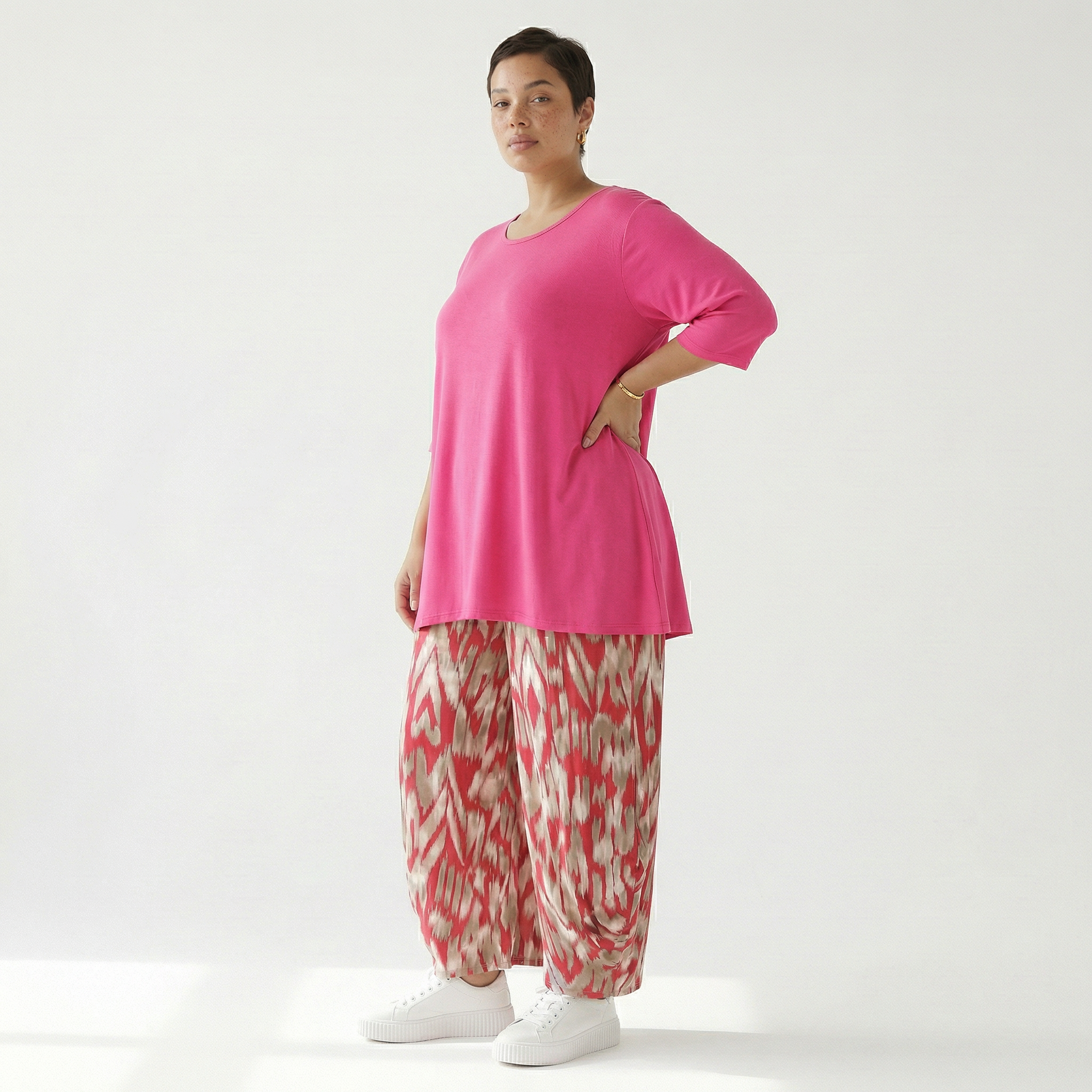  Ballonhose von AKH Fashion aus Viskose, 1296.08069, Fuchsia-Beige, Grafik, Schick, Modern