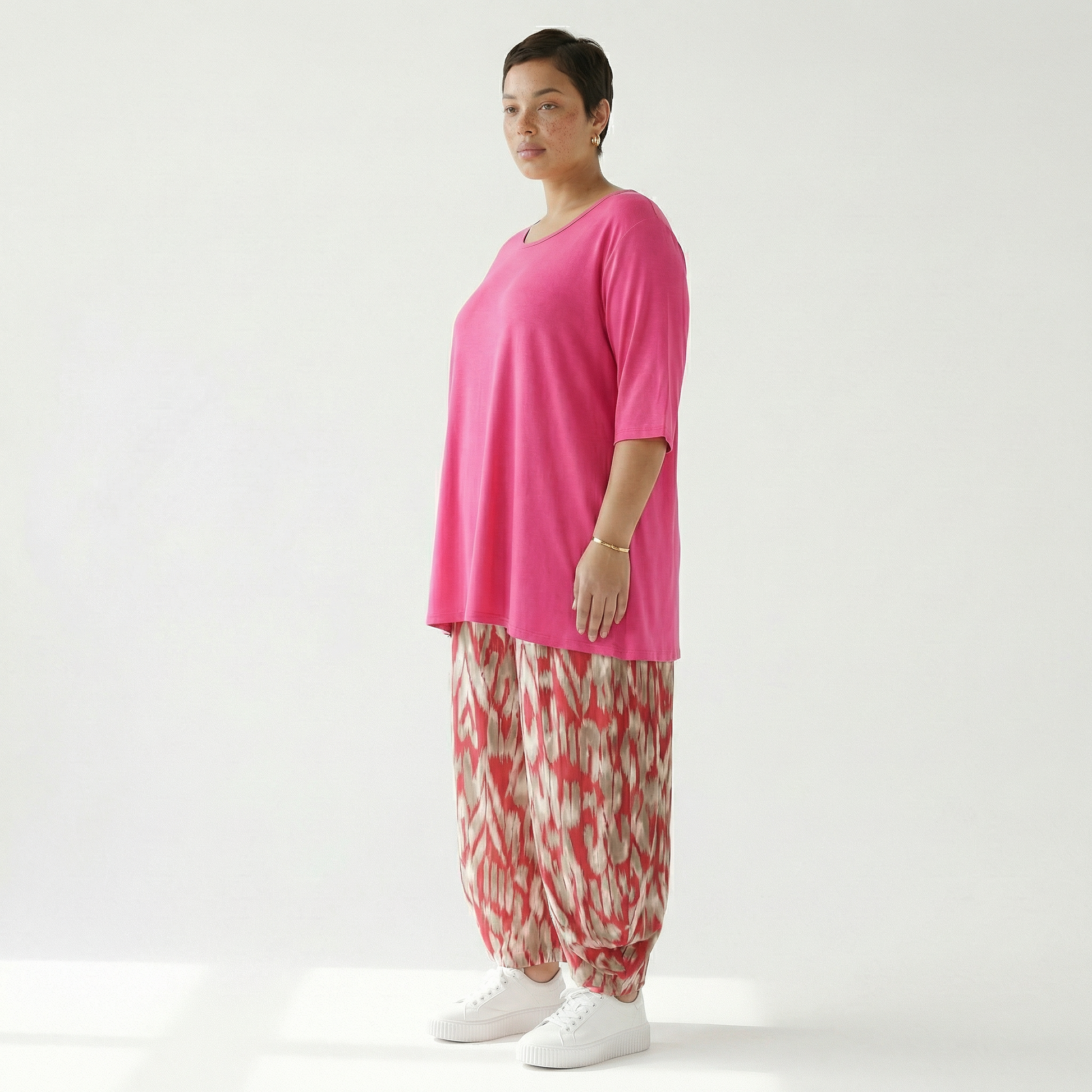  Ballonhose von AKH Fashion aus Viskose, 1296.08069, Fuchsia-Beige, Grafik, Schick, Modern