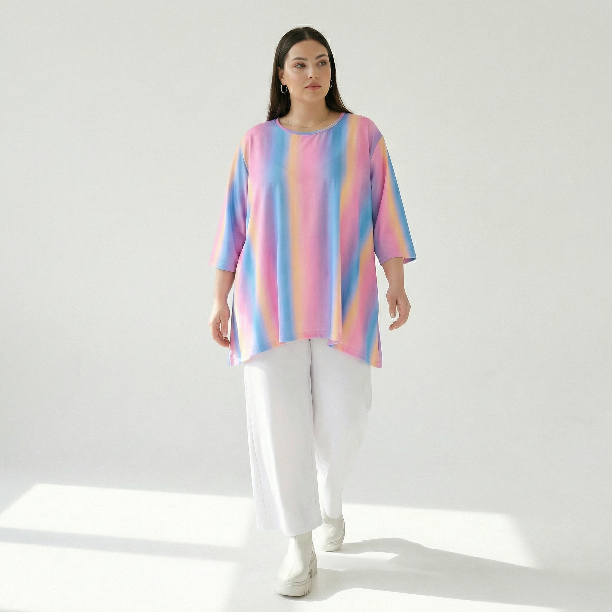  A-Form Bigshirt von AKH Fashion aus Baumwolle, 1306.00593, Pink-Blau-Orange, Farbmix, Schick