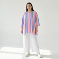  A-Form Bigshirt von AKH Fashion aus Baumwolle, 1306.00593, Pink-Blau-Orange, Farbmix, Schick