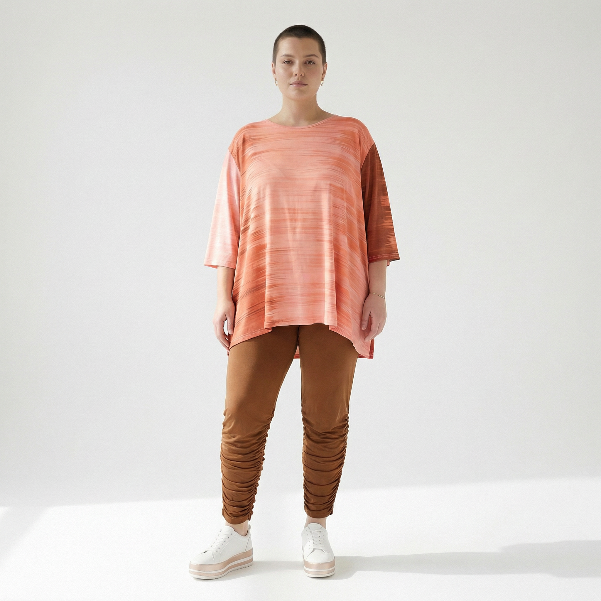  A-Form Bigshirt von AKH Fashion aus Viskose, 1249.00593, Koralle-Orange, Batik, Schick