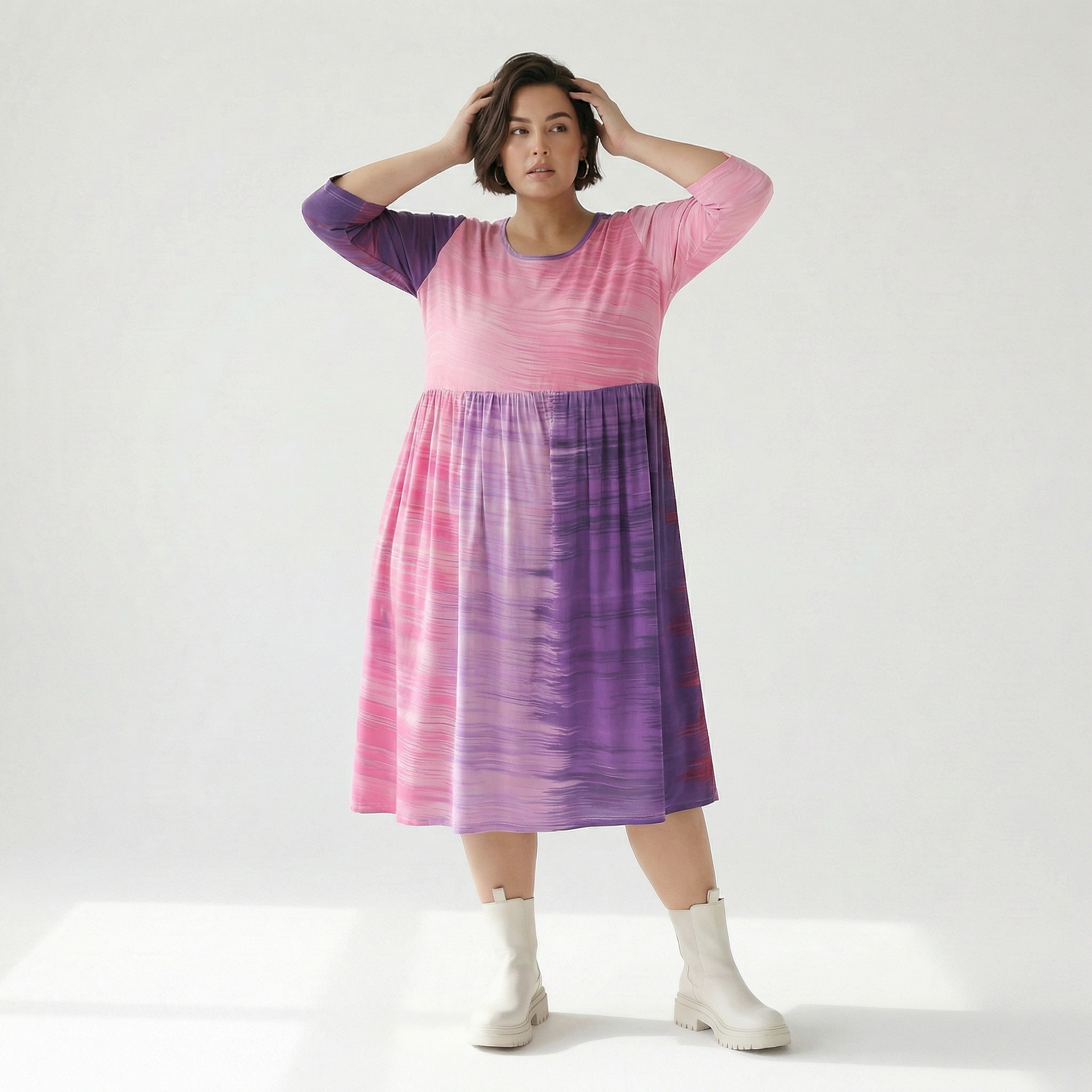  Ballonkleid von AKH Fashion aus Viskose, 1249.06698, Flieder-Pink, Batik, Schick, Modern