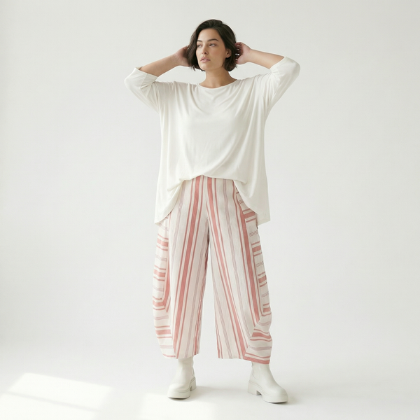  Ballonhose von AKH Fashion aus Baumwolle, 1420.08069, Weiß/Apricot, Blockstreifen, Schick