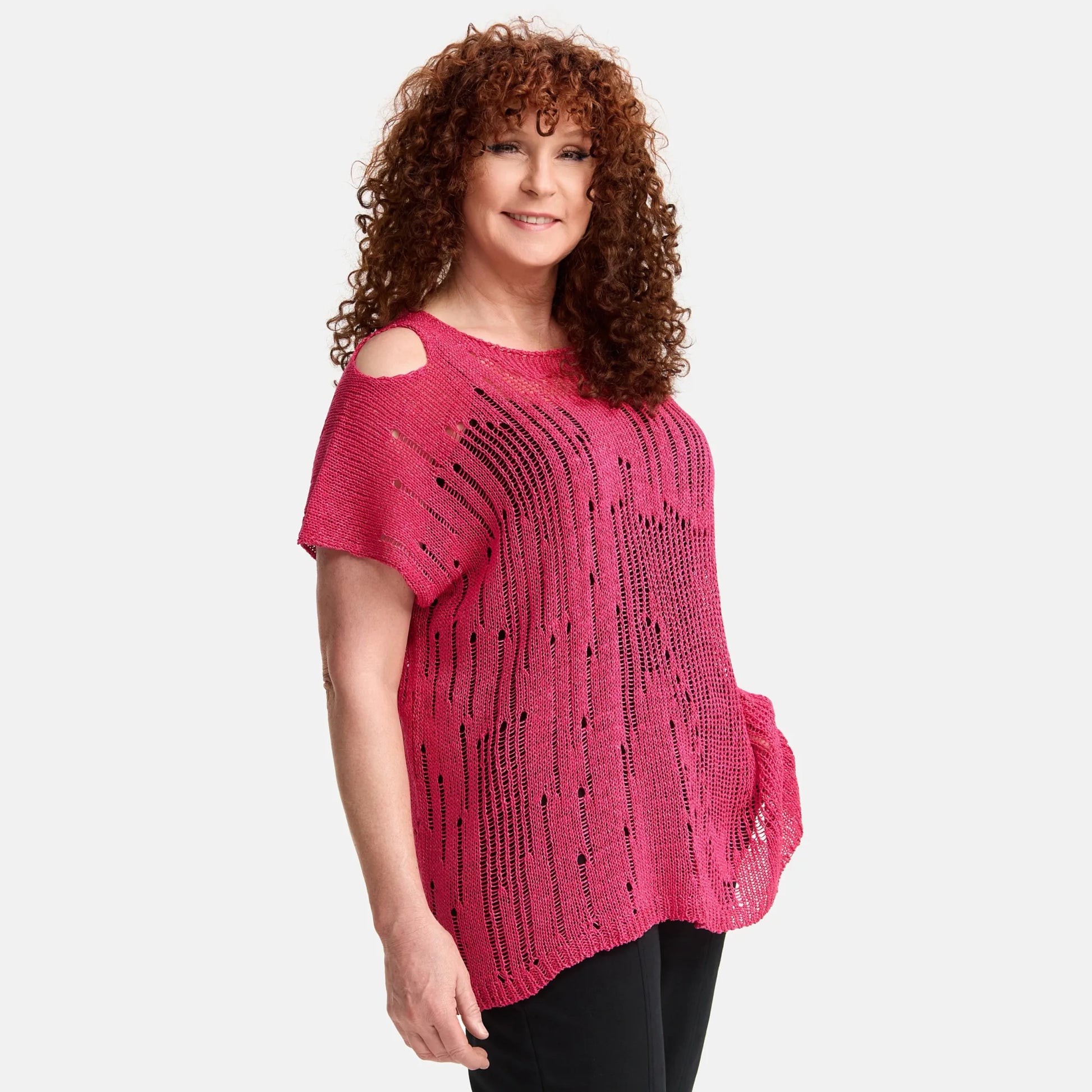  Amandine Pullover in kastiger Form, aus Baumwolle, A2807, Fuchsia, Schick, Modern, Bequem
