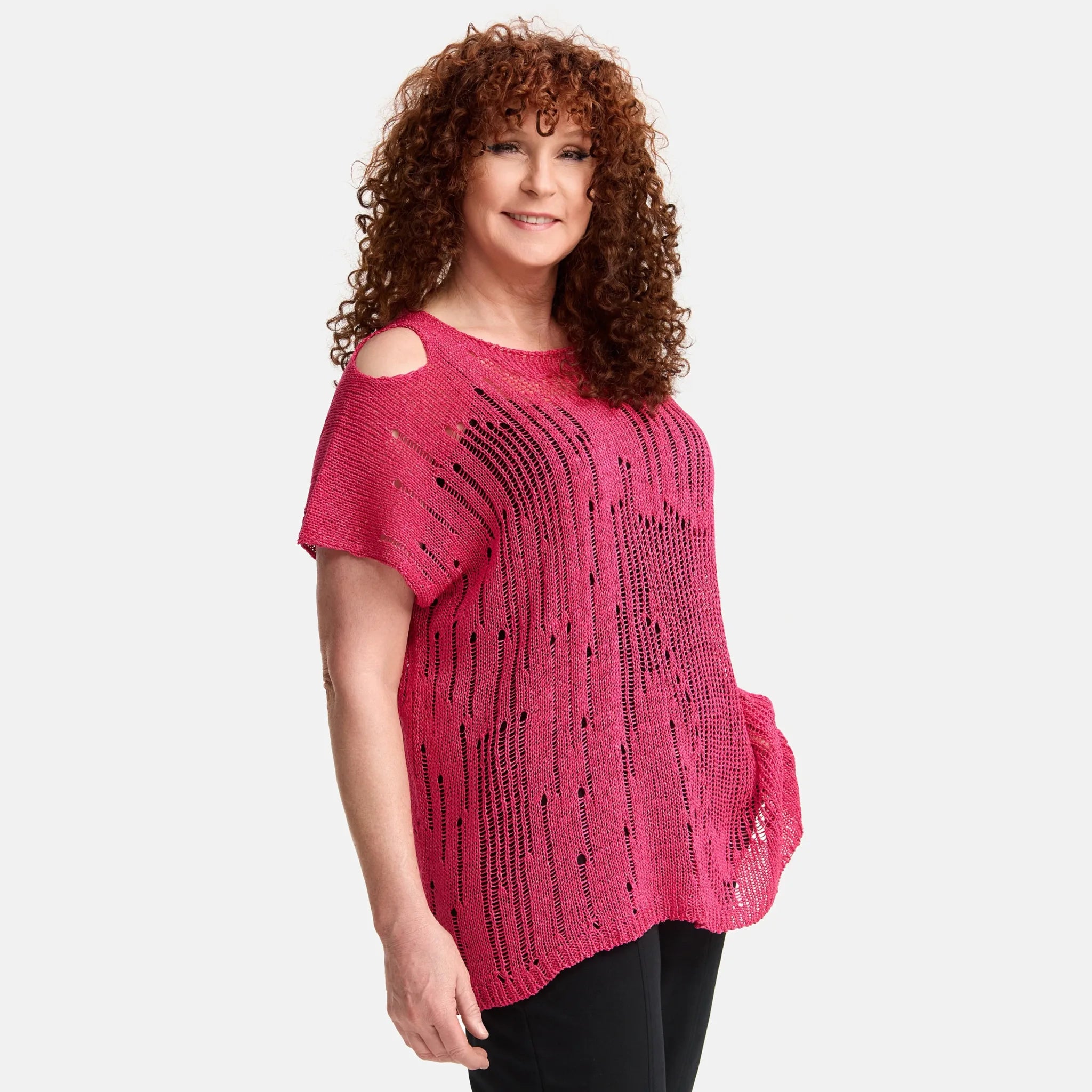  Amandine Pullover in kastiger Form, aus Baumwolle, A2807, Fuchsia, Schick, Modern, Bequem