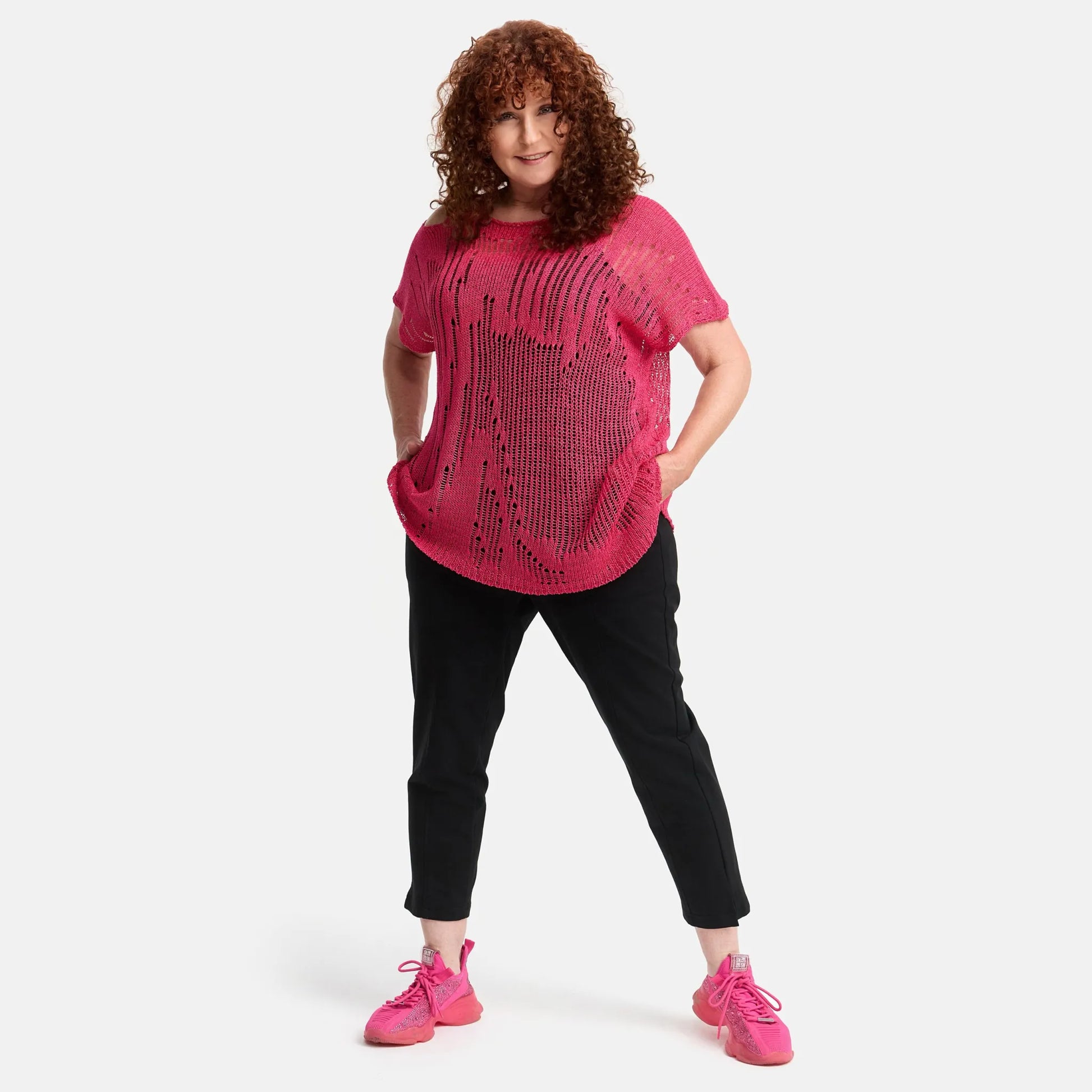  Amandine Pullover in kastiger Form, aus Baumwolle, A2807, Fuchsia, Schick, Modern, Bequem