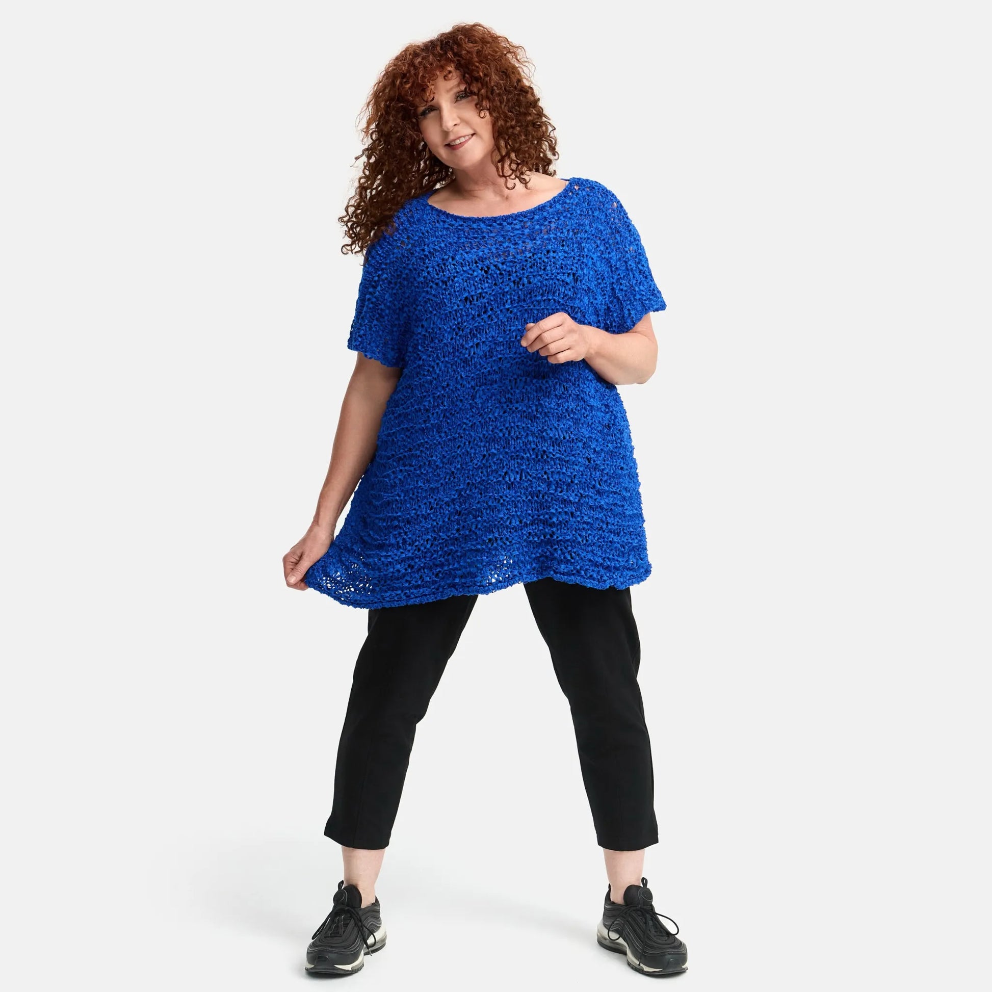  Amandine Pullover in kastiger Form, aus Baumwolle, A2810, Kobaltblau, Schick, Modern