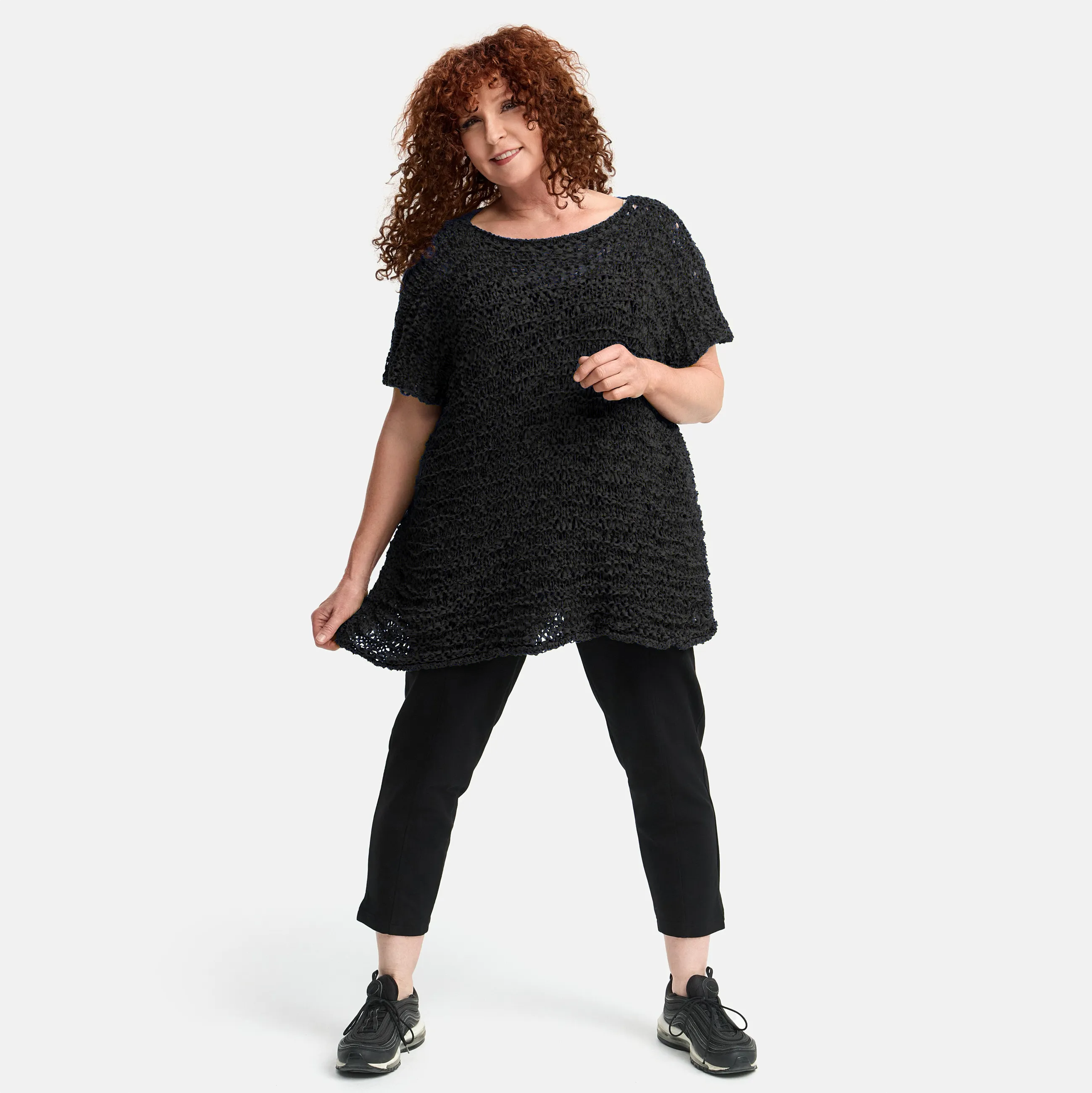  Amandine Pullover in kastiger Form, aus Baumwolle, A2810, Schwarz, Schick, Modern, Bequem