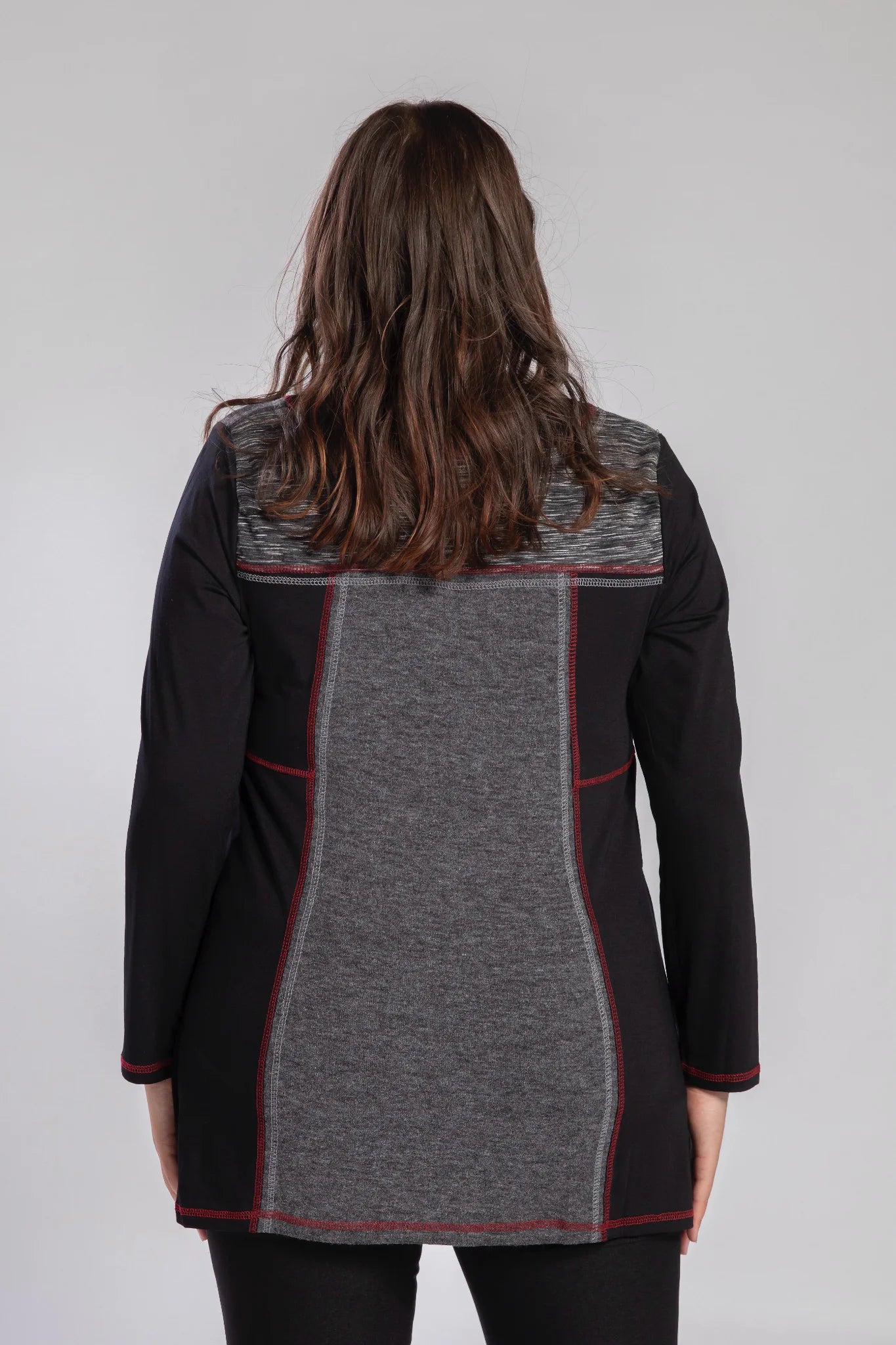  Pomme Rouge Shirt in gerader Form, aus Viskose, A737, Schwarz-Grau-Rot, Schick, Modern