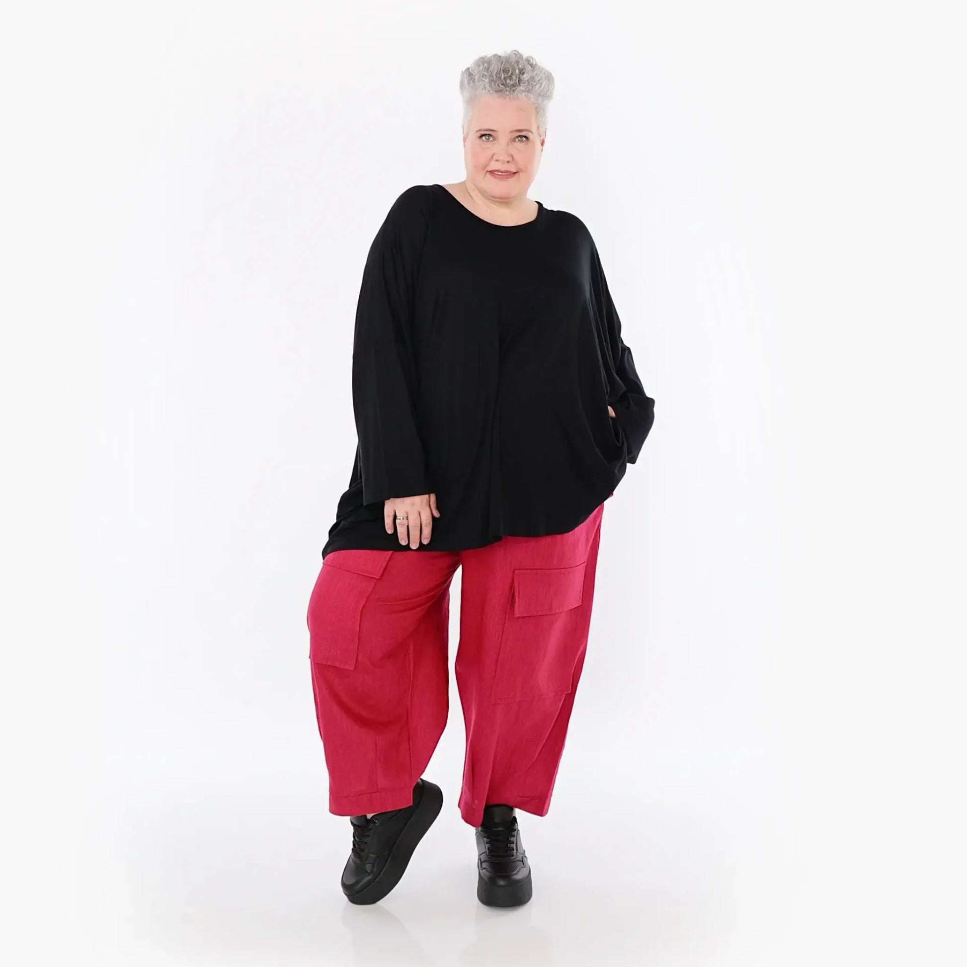  AKH Fashion Bigshirt in kastiger Form, aus Viskose, 1233.06648, Schwarz, Ausgefallen, Zeitlos