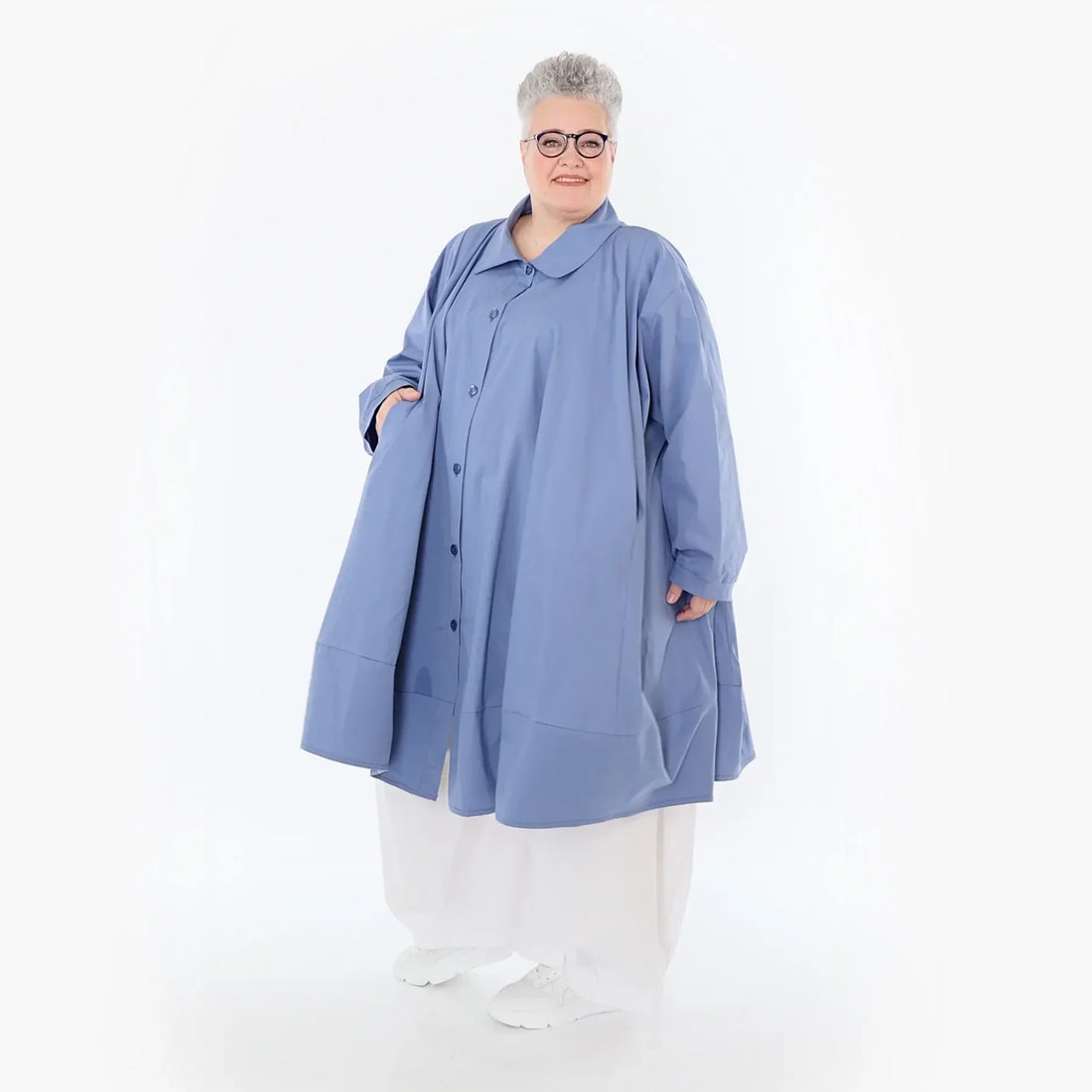  A-Form Jacke von AKH Fashion aus Baumwolle, 1482.07061, Azurblau, Ausgefallen, Zeitlos