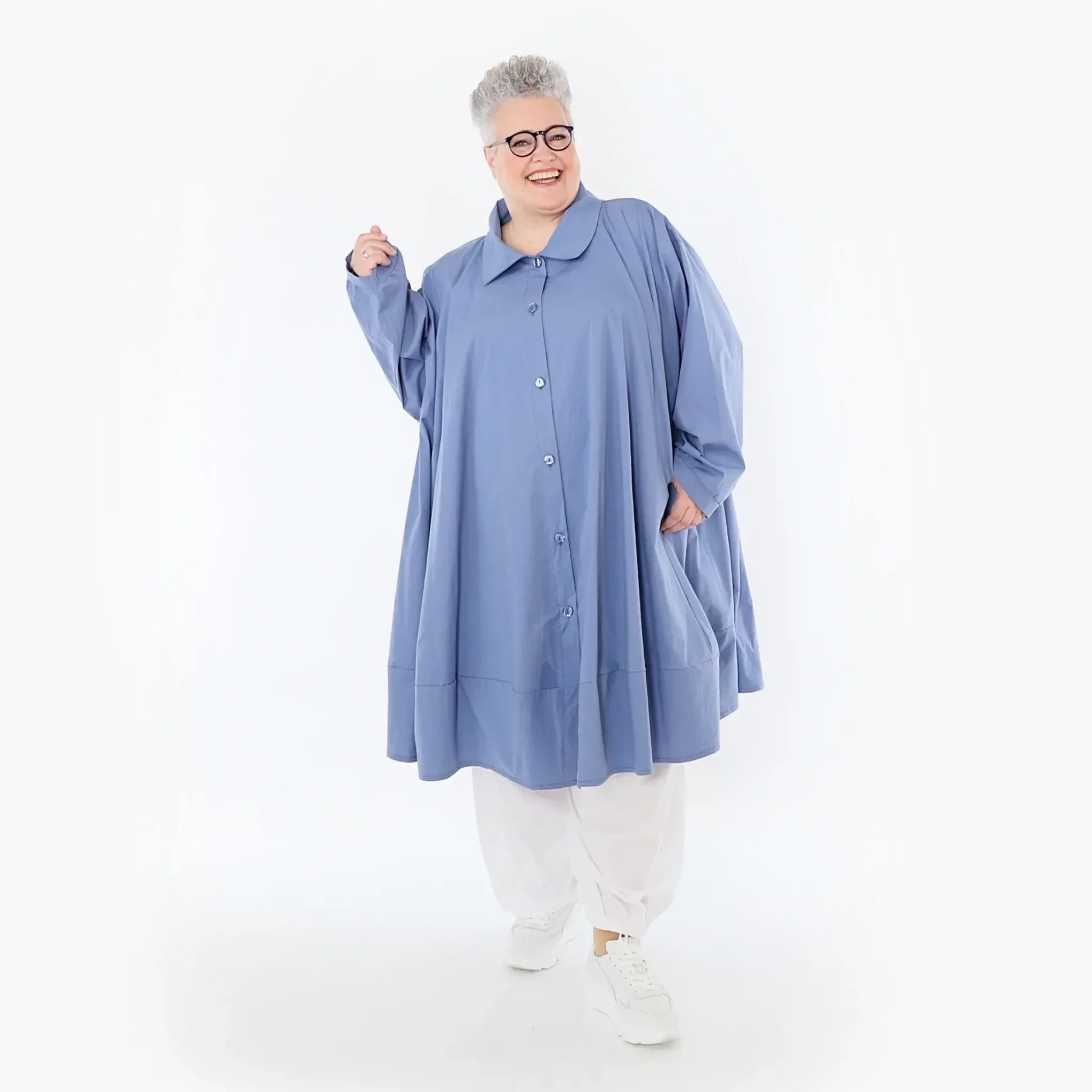  A-Form Jacke von AKH Fashion aus Baumwolle, 1482.07061, Azurblau, Ausgefallen, Zeitlos