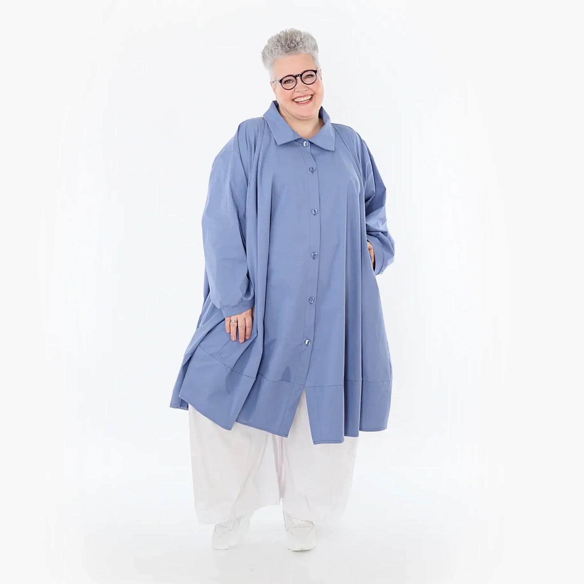  A-Form Jacke von AKH Fashion aus Baumwolle, 1482.07061, Azurblau, Ausgefallen, Zeitlos