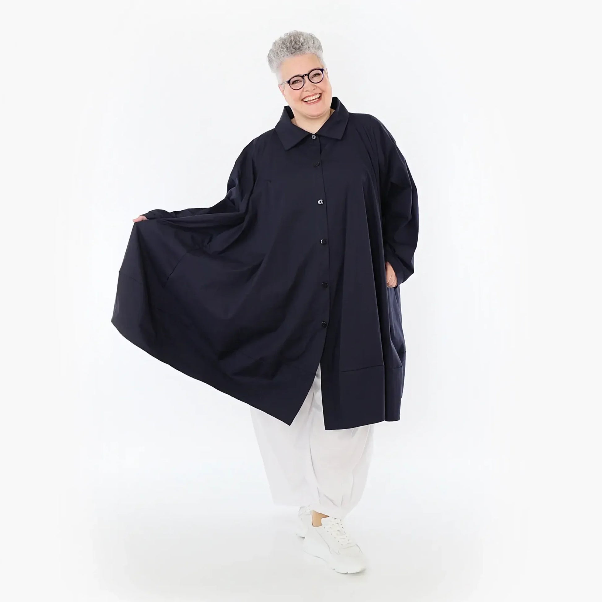  A-Form Jacke von AKH Fashion aus Baumwolle, 1482.07061, Marine, Ausgefallen, Zeitlos