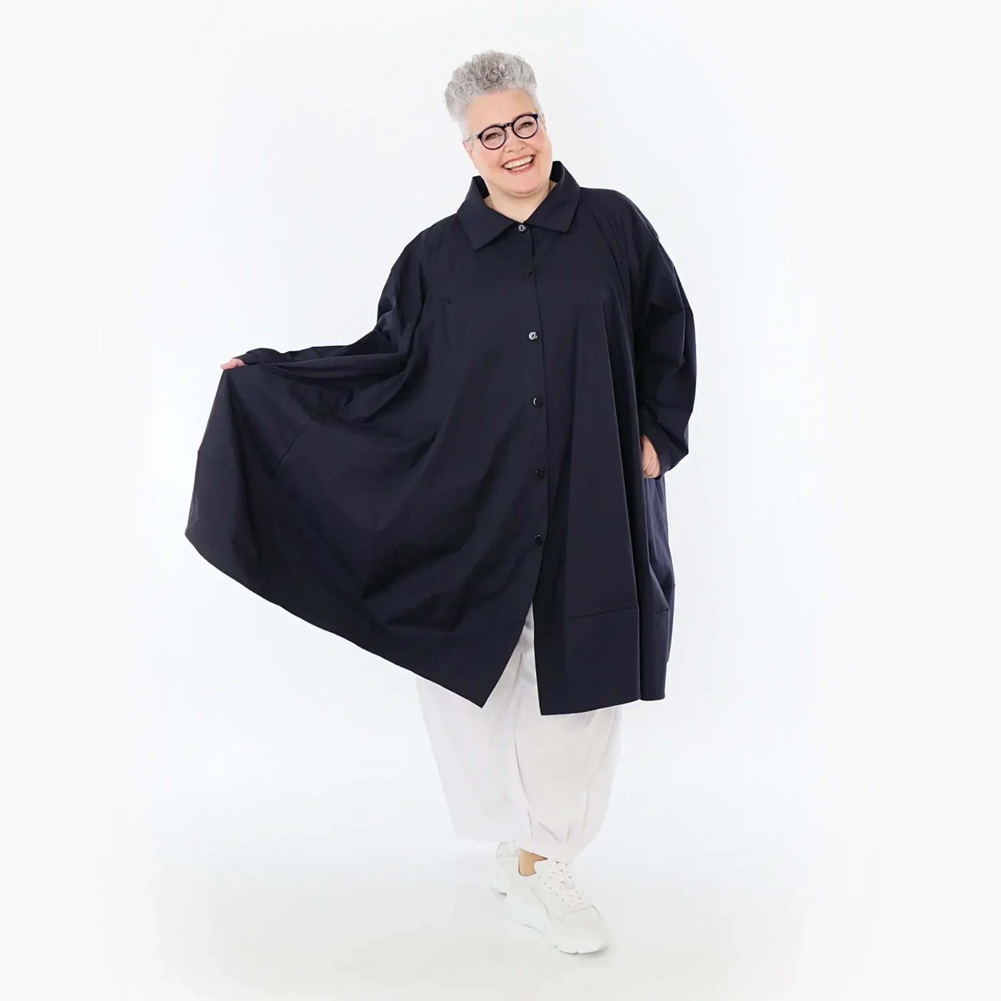  A-Form Jacke von AKH Fashion aus Baumwolle, 1482.07061, Marine, Ausgefallen, Zeitlos