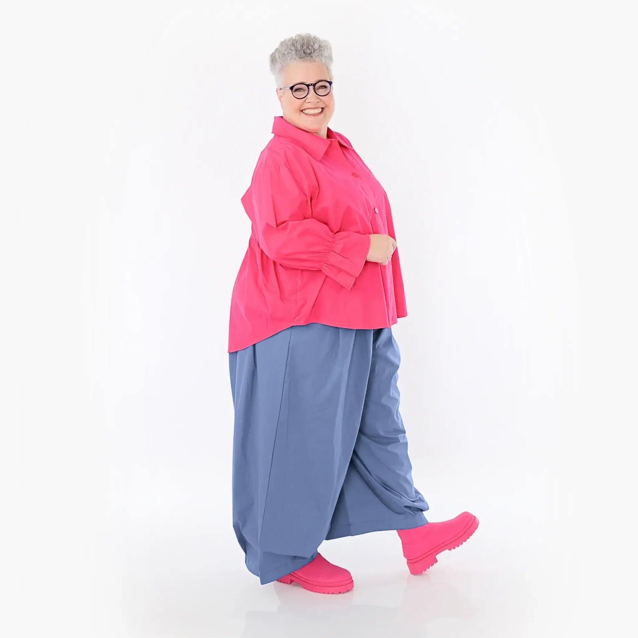  AKH Fashion Bluse in gerundeter Form, aus Baumwolle, 1482.07062, Fuchsia, Ausgefallen