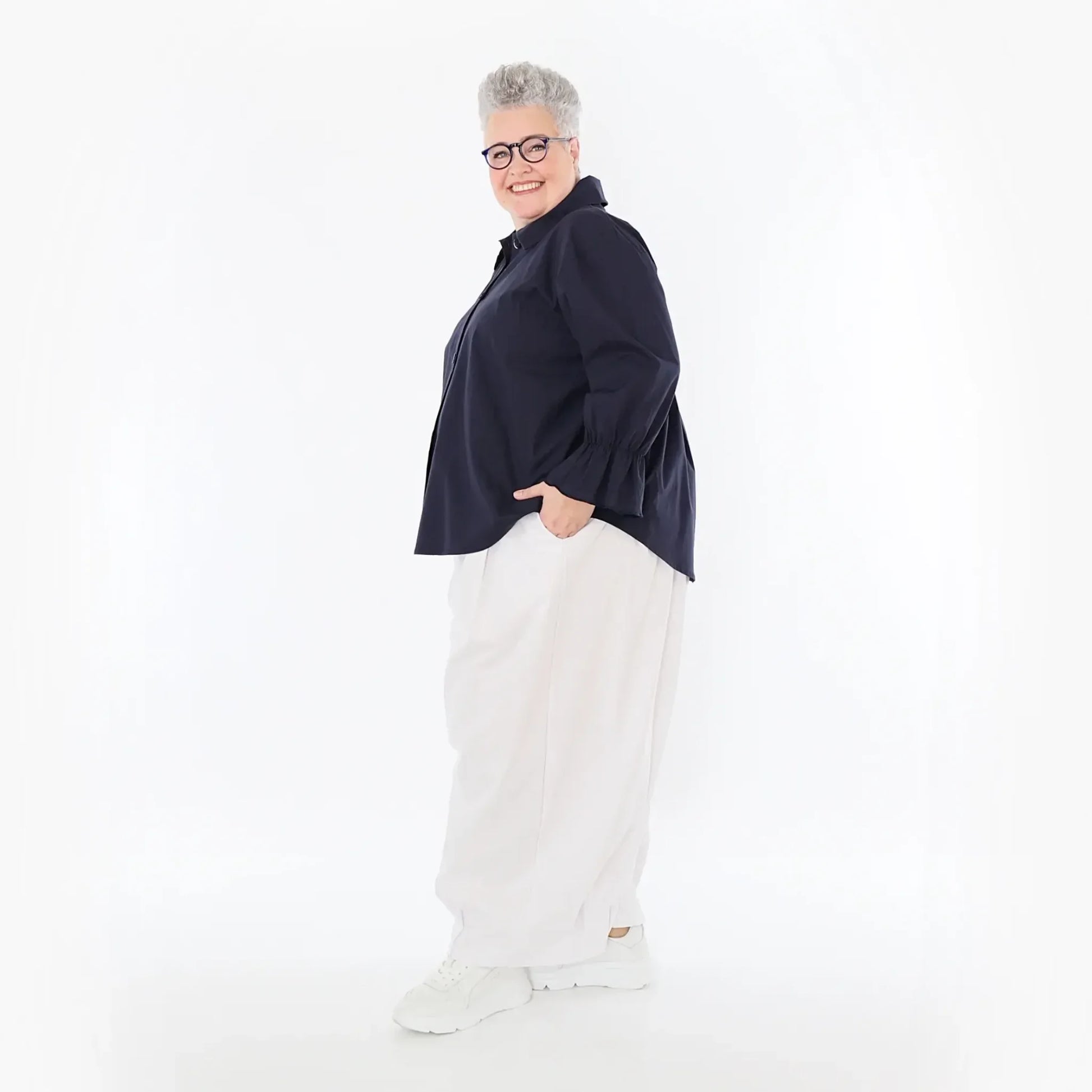  AKH Fashion Bluse in gerundeter Form, aus Baumwolle, 1482.07062, Marine, Ausgefallen