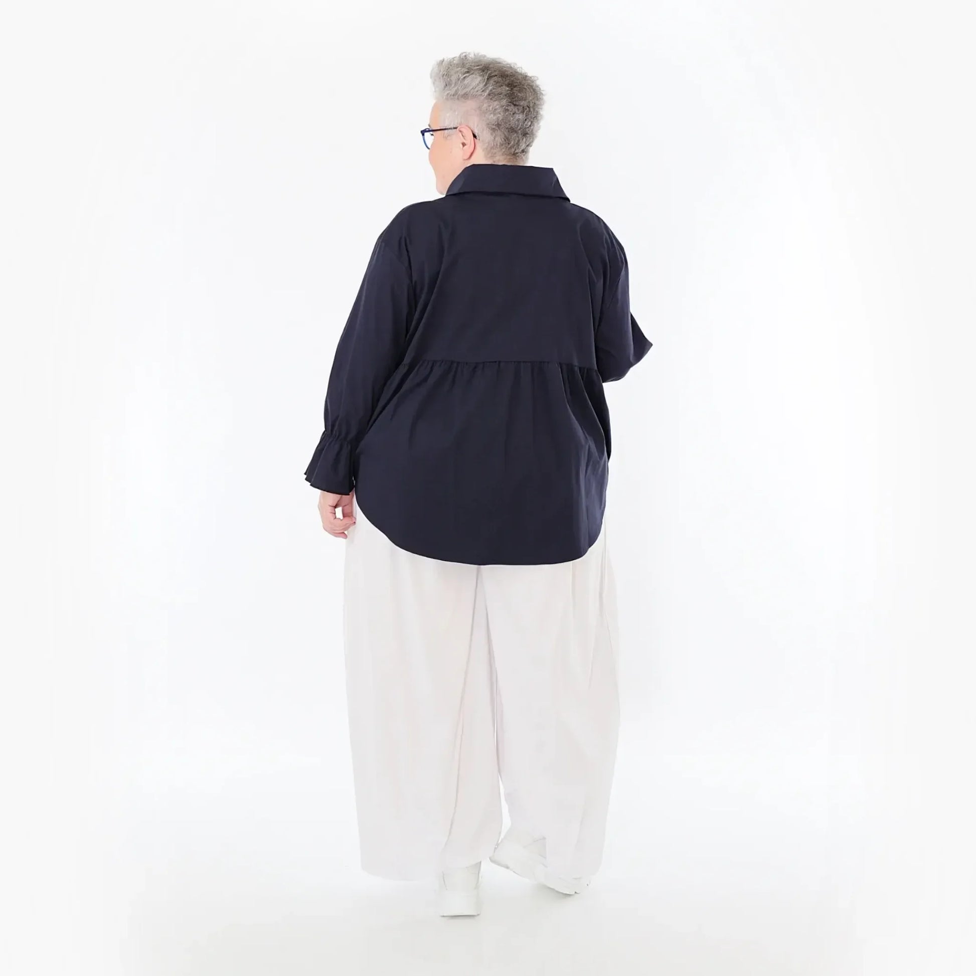  AKH Fashion Bluse in gerundeter Form, aus Baumwolle, 1482.07062, Marine, Ausgefallen