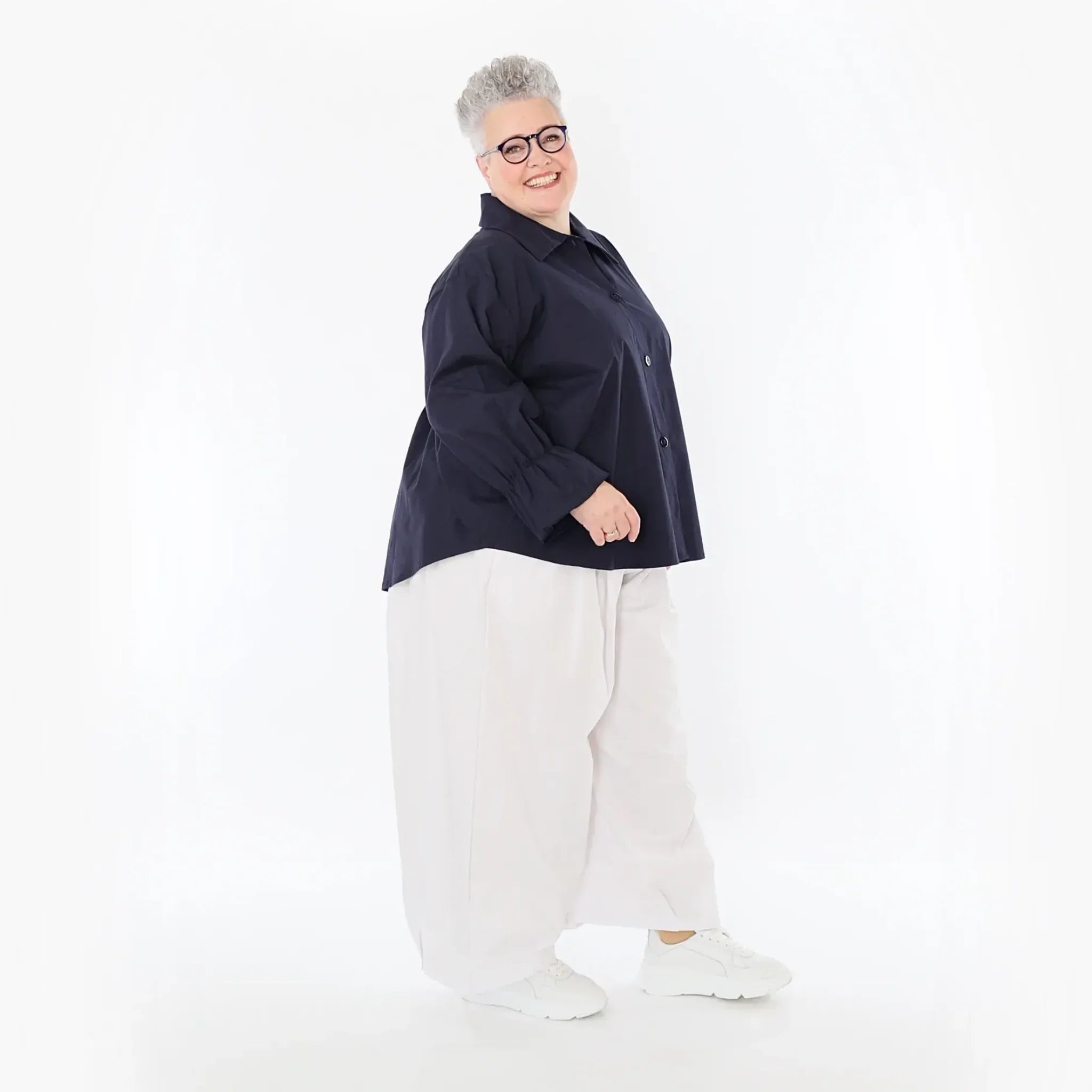  AKH Fashion Bluse in gerundeter Form, aus Baumwolle, 1482.07062, Marine, Ausgefallen