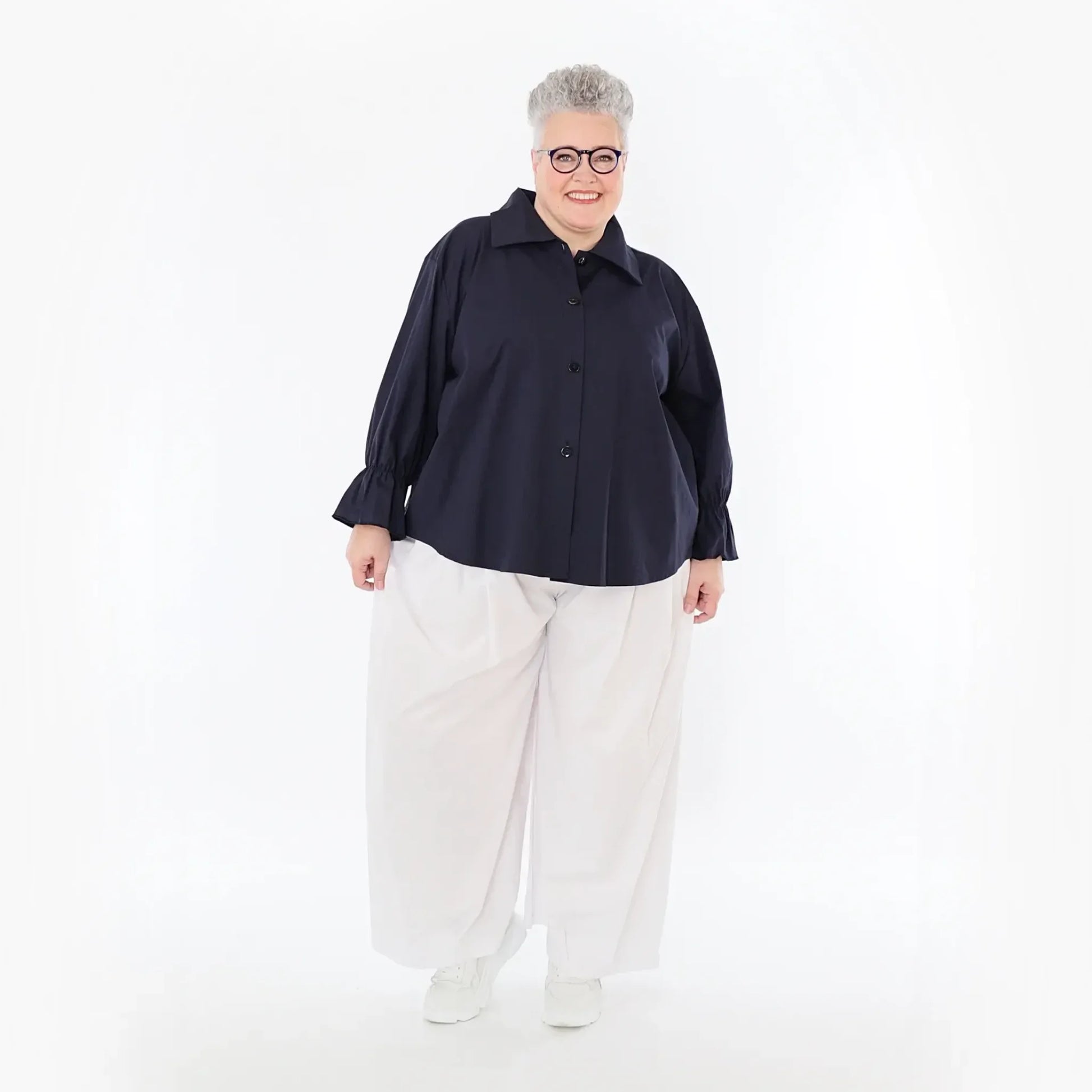  AKH Fashion Bluse in gerundeter Form, aus Baumwolle, 1482.07062, Marine, Ausgefallen