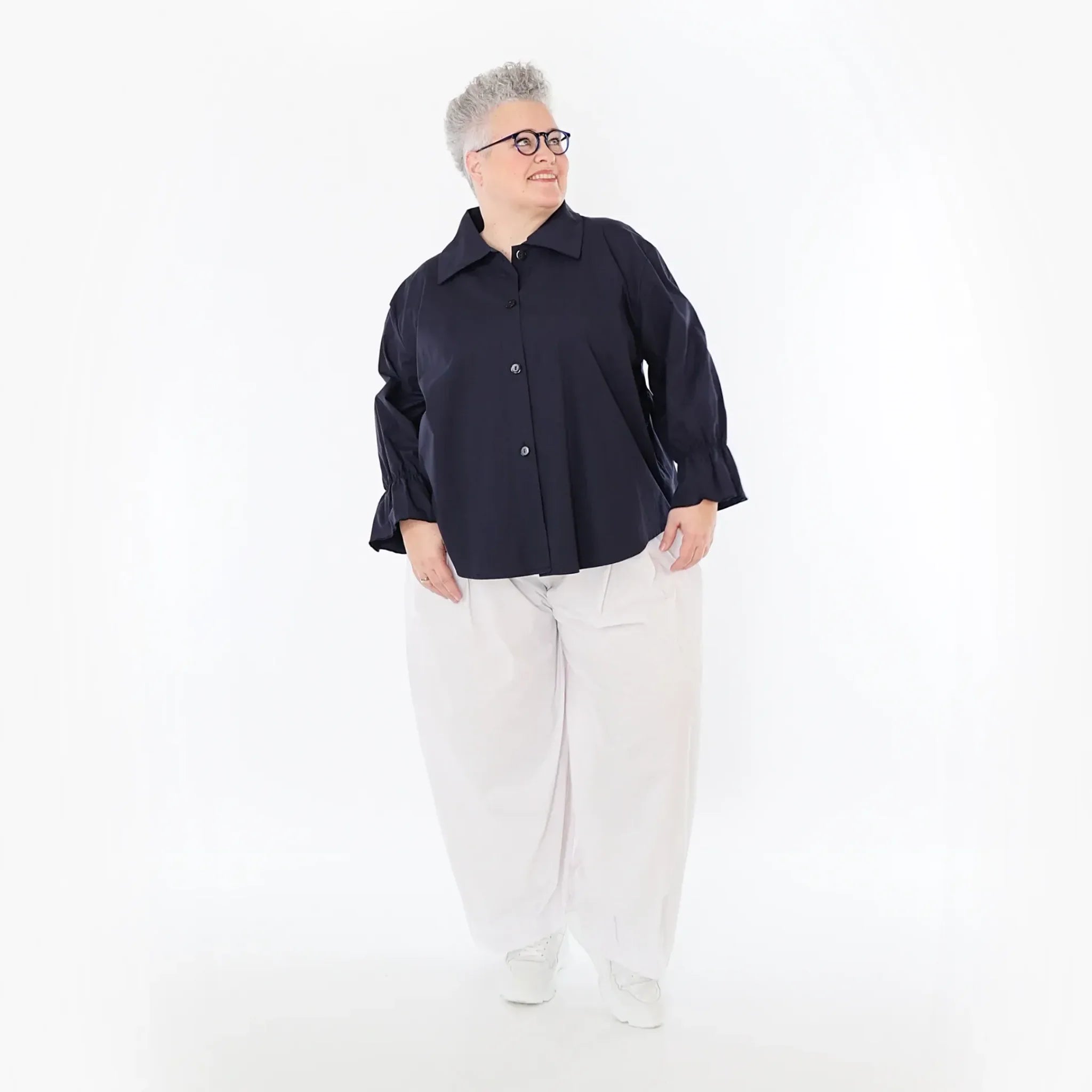  AKH Fashion Bluse in gerundeter Form, aus Baumwolle, 1482.07062, Marine, Ausgefallen