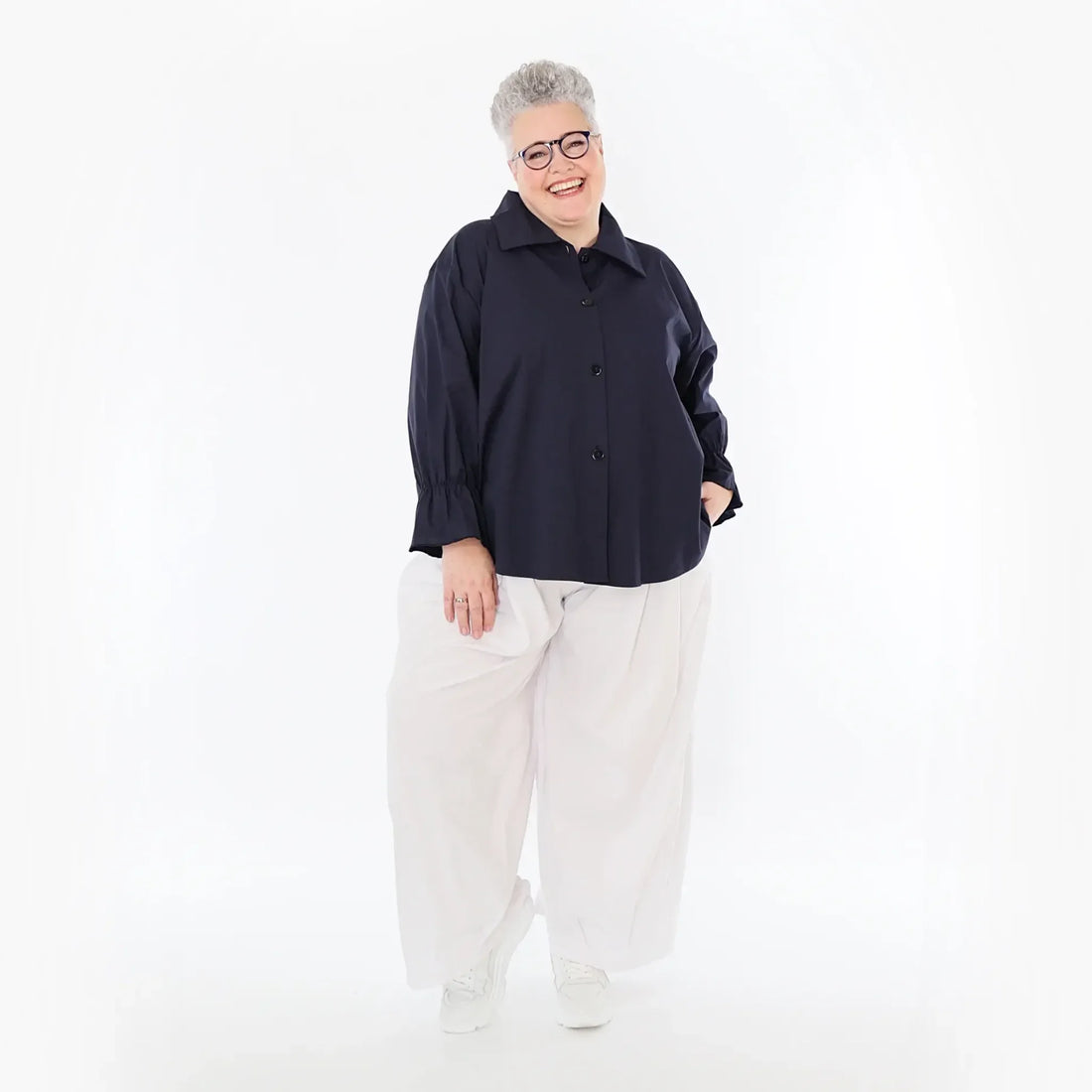  AKH Fashion Bluse in gerundeter Form, aus Baumwolle, 1482.07062, Marine, Ausgefallen